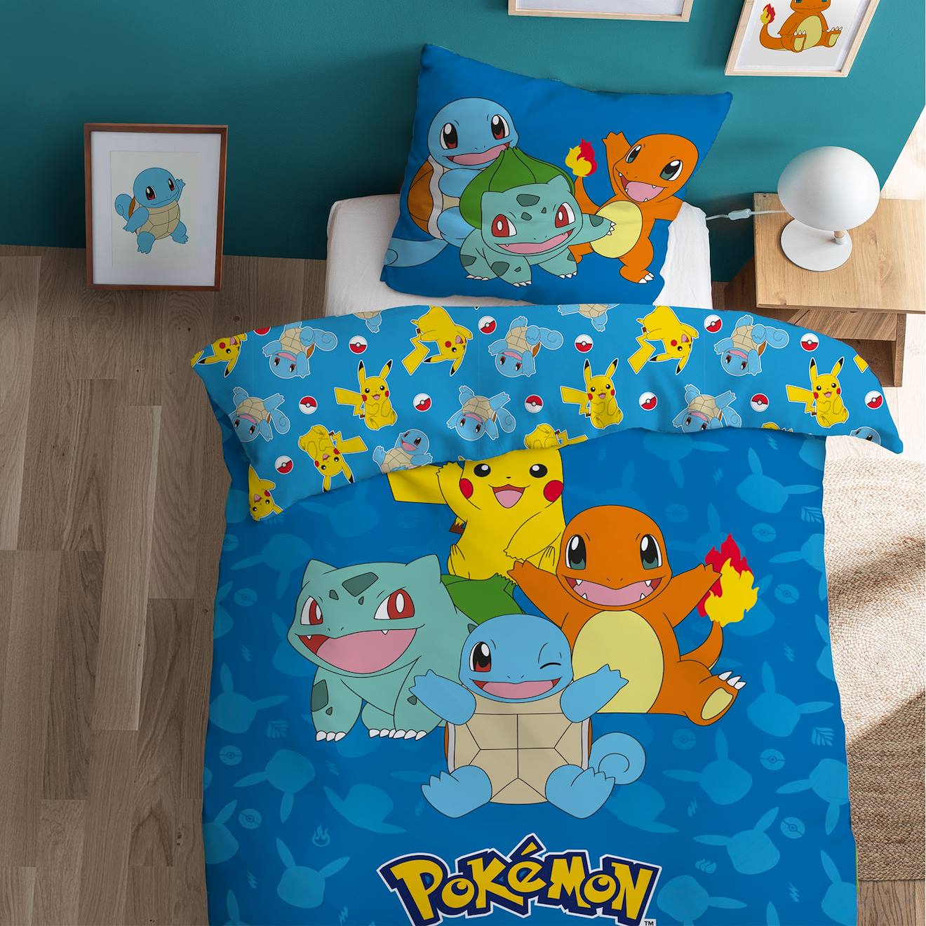 Parure De Lit Imprimée 100% Coton, Pokemon Goodbye Bleu
