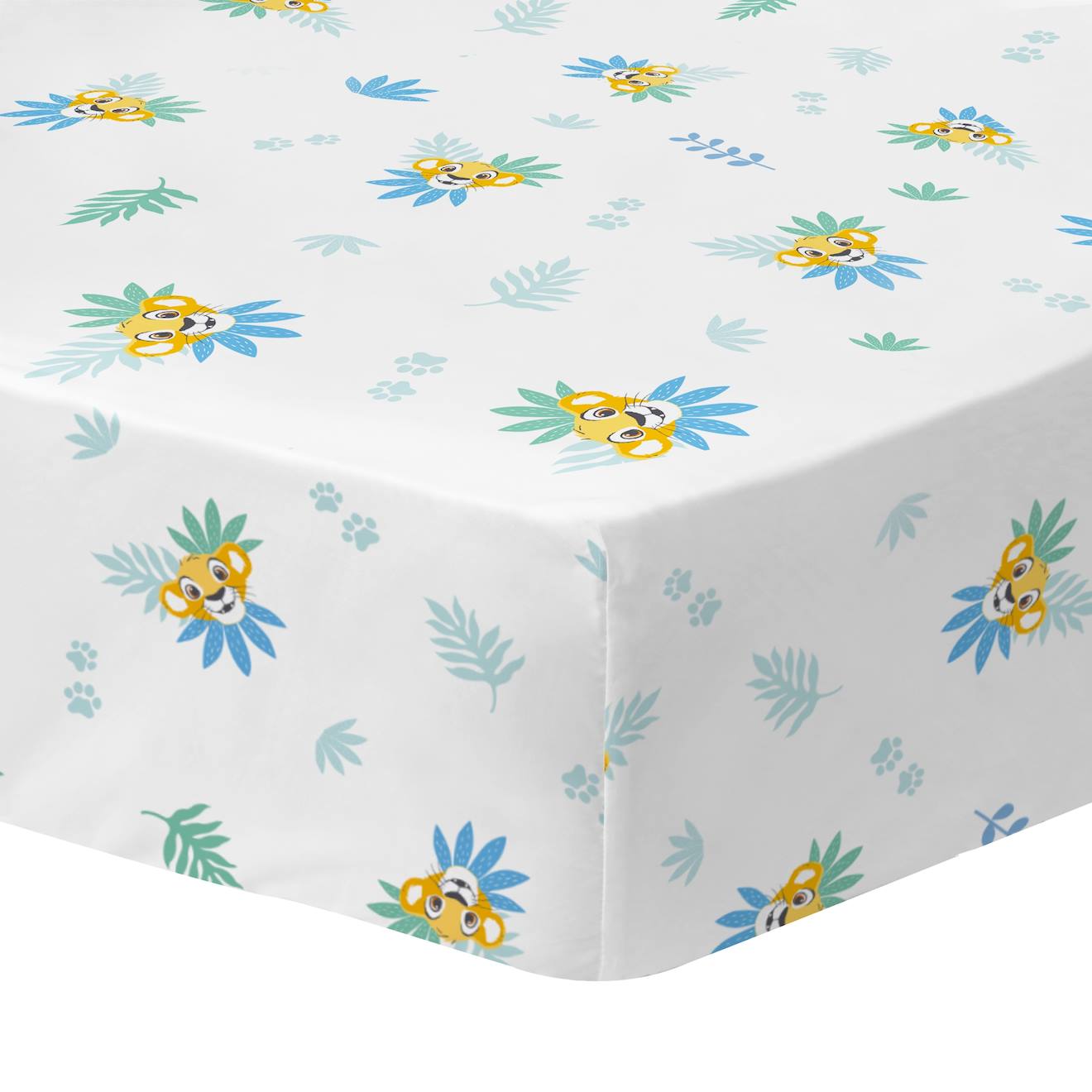 Drap-housse Imprimé 100% Coton, Disney Home Le Roi Lion Simba Blanc