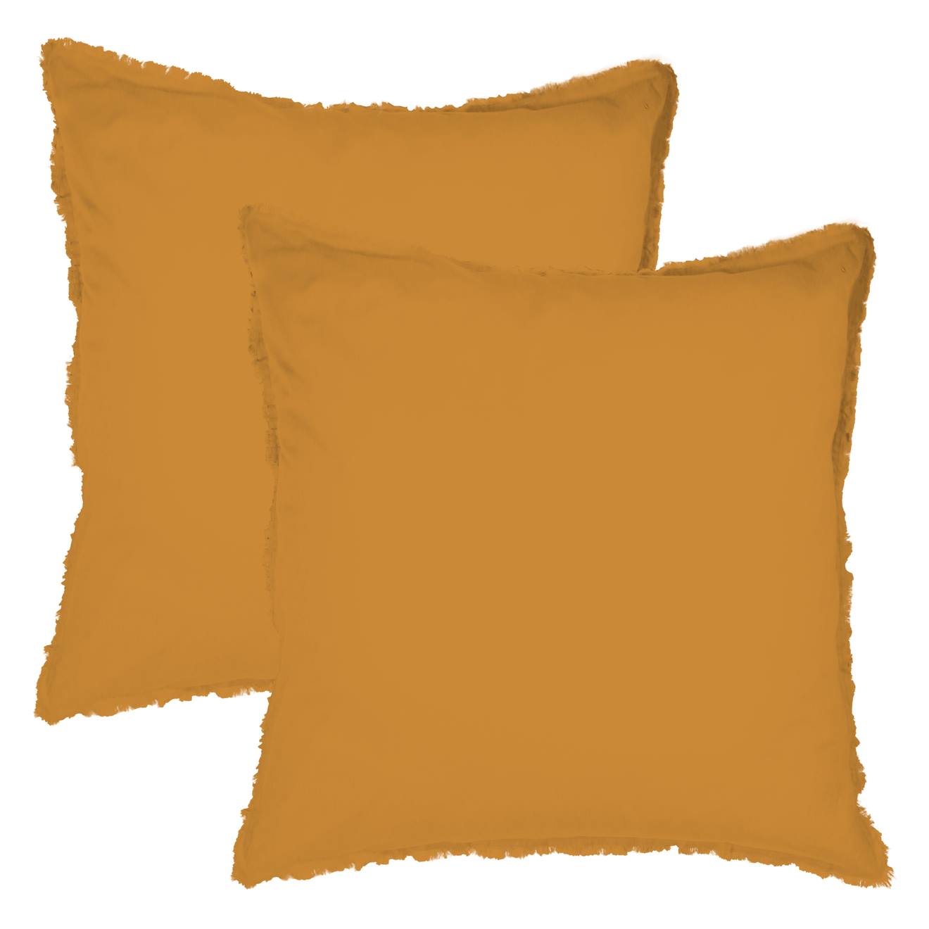 Set De 2 Taies D'oreiller Unies À Franges, Coton Lavé Caramel