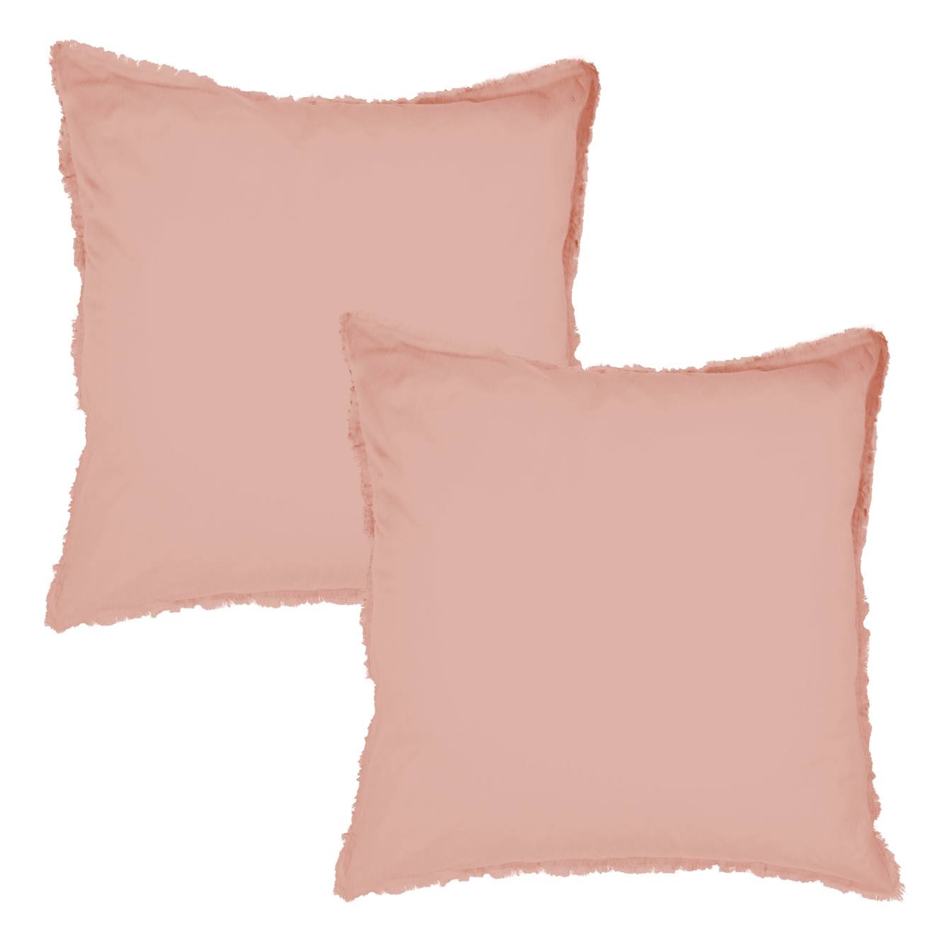 Set De 2 Taies D'oreiller Unies À Franges, Coton Lavé Nude