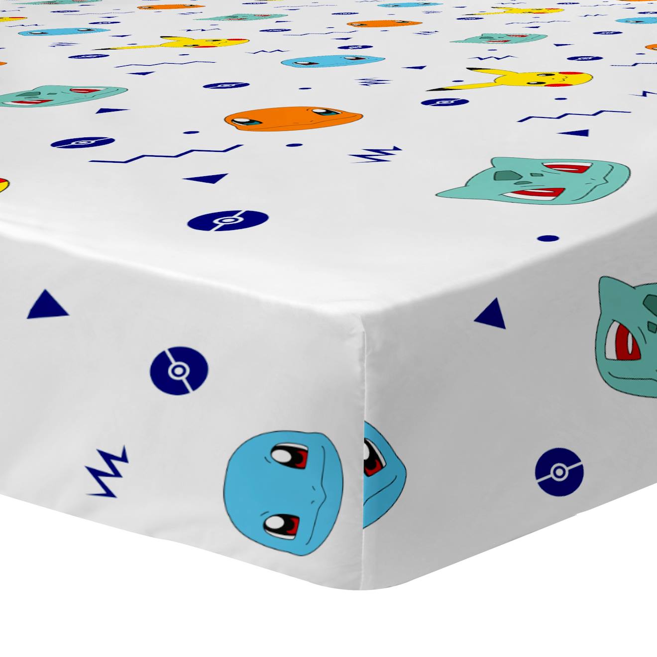 Drap-housse Imprimé 100% Coton, Pokemon Ziggy Blanc