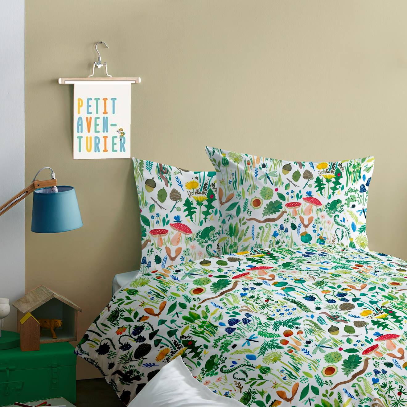Parure De Lit Imprimée 100% Coton, Wee Blue Bell Faune Et Flore Multicolore