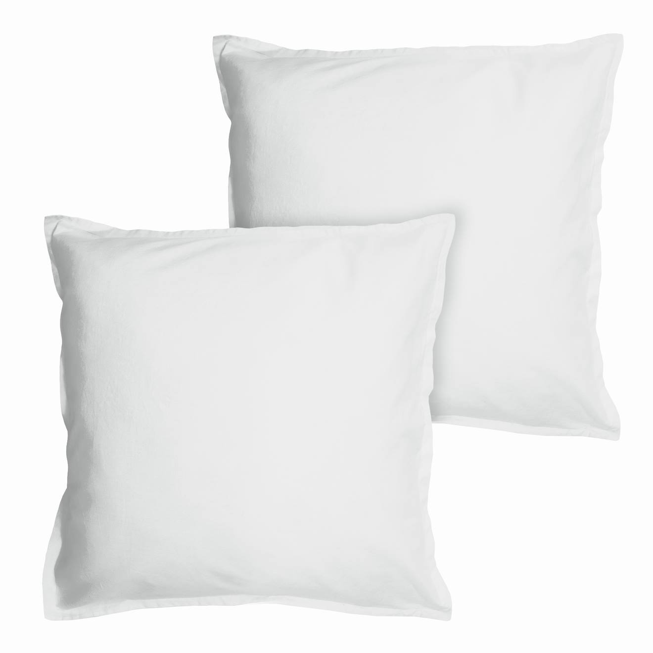 Set De 2 Taies D'oreiller Unies À Volant, Coton Lavé Blanc
