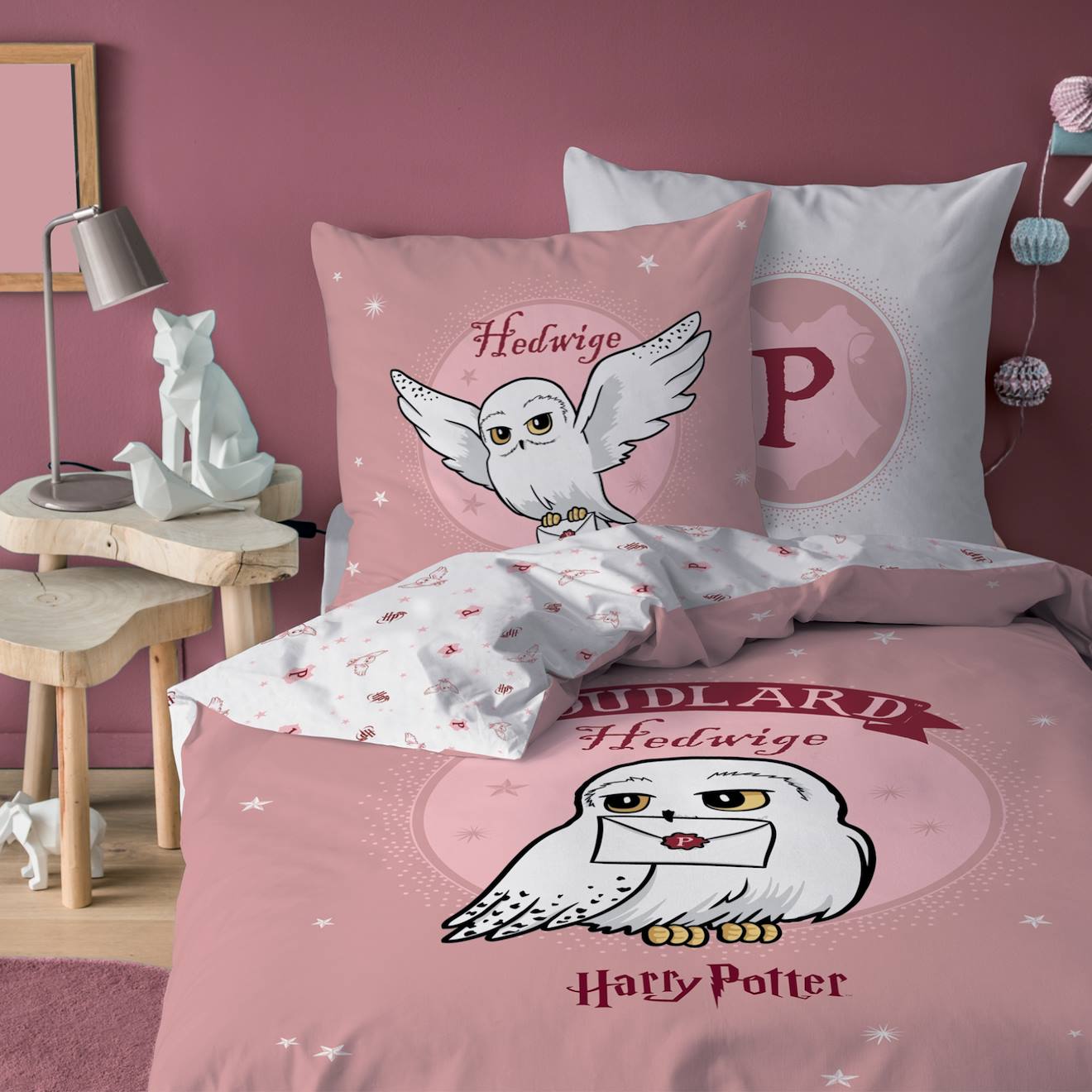Parure De Lit Imprimée 100% Coton, Harry Potter Fly Rose