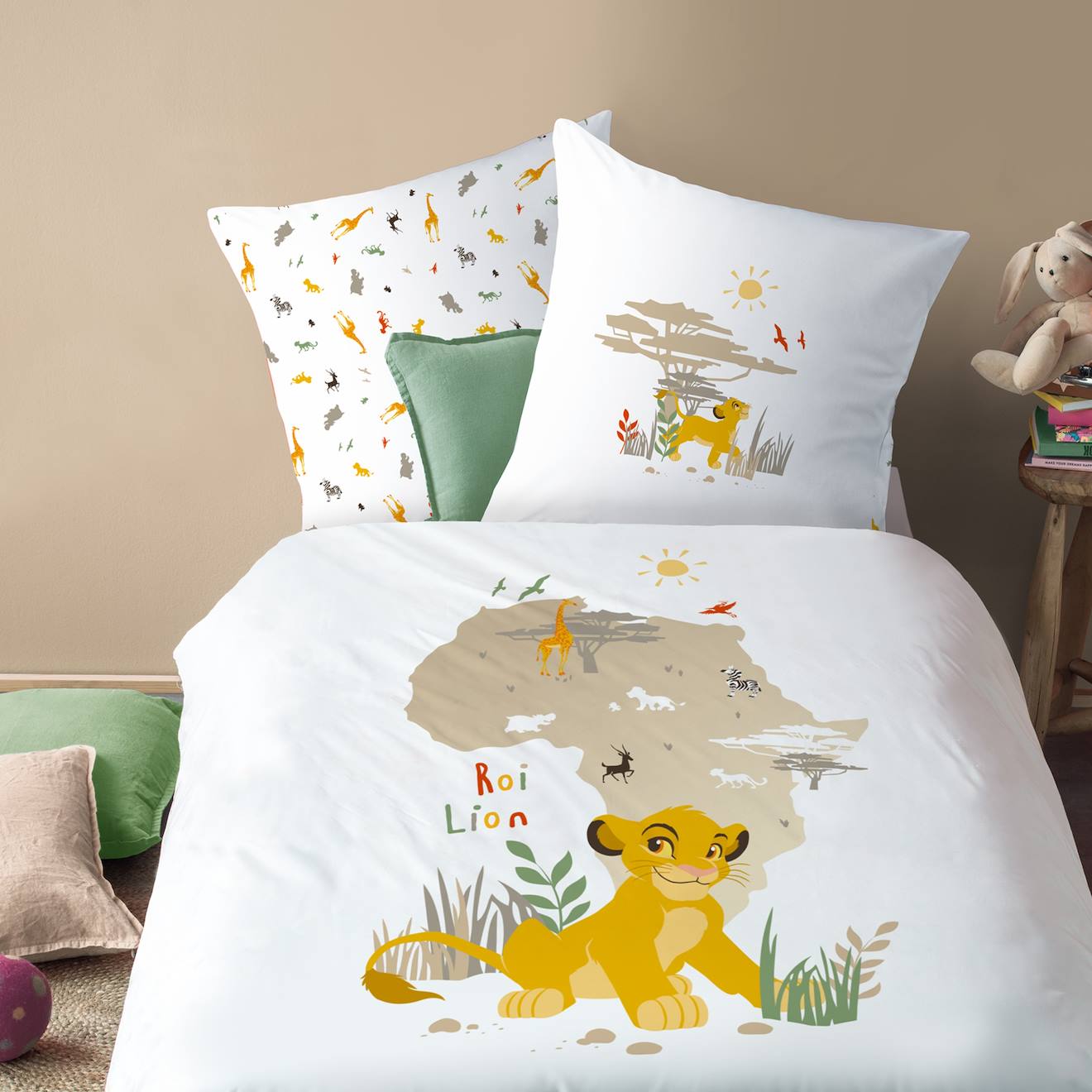 Parure De Lit Imprimée 100% Coton, Disney Home Le Roi Lion Brousse Blanc