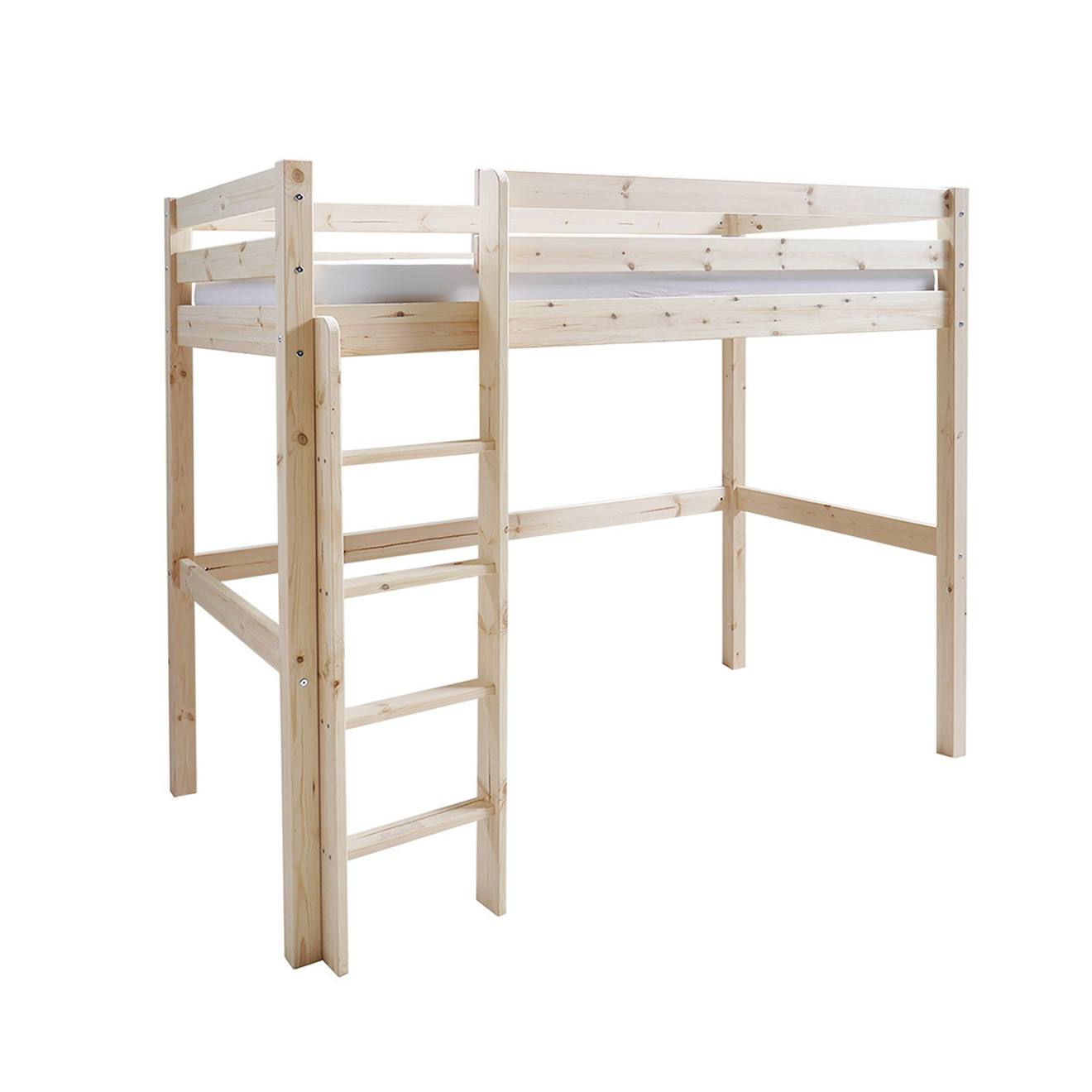 Pack Lit Mezzanine Avec Matelas Bois Massif Aaron Bois Naturel