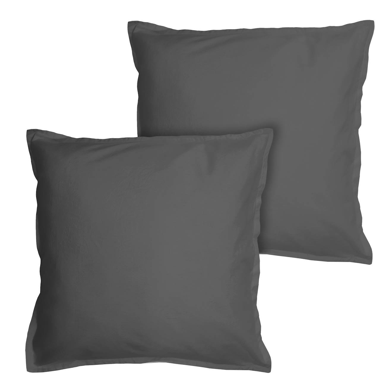 Set De 2 Taies D'oreiller Unies À Volant, Coton Lavé Anthracite