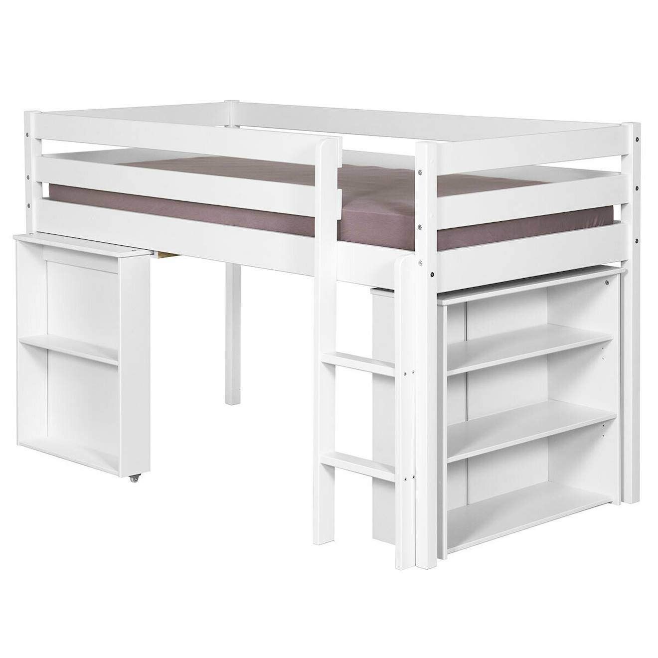 Lit Enfant Combiné Avec Matelas Bois Massif Davon Blanc