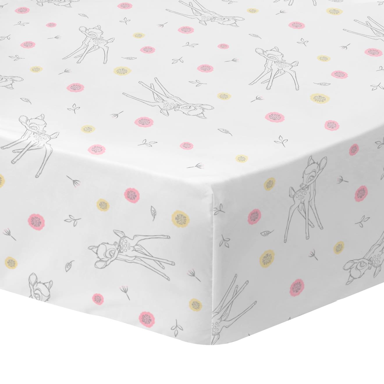 Drap-housse Imprimé 100% Coton, Disney Home Bambi Flowers Blanc