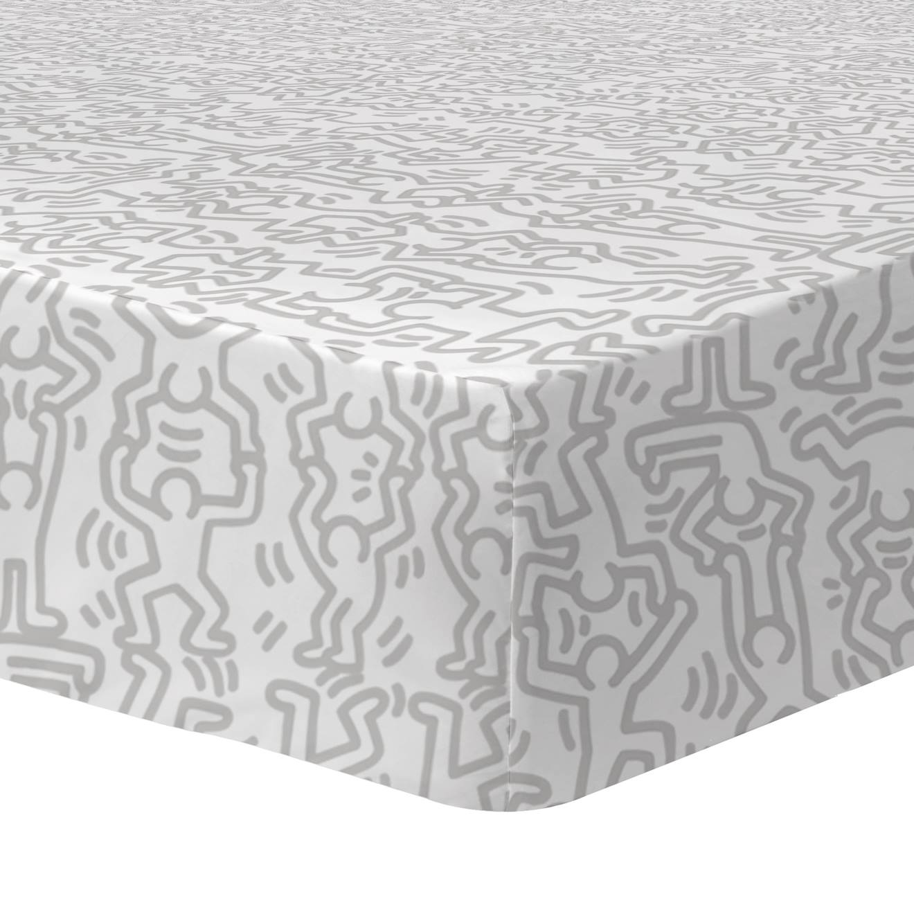Drap-housse Imprimé 100% Coton, Keith Haring Red Love Blanc/gris