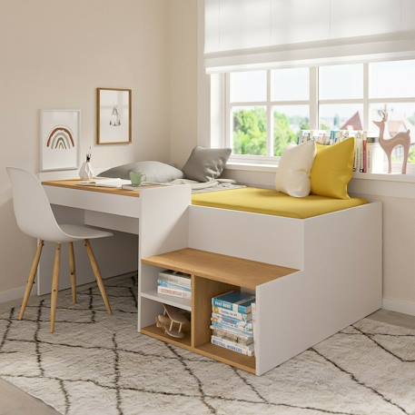 Pack lit combiné avec bureau et matelas boruto Blanc et noisette 6 - vertbaudet enfant 