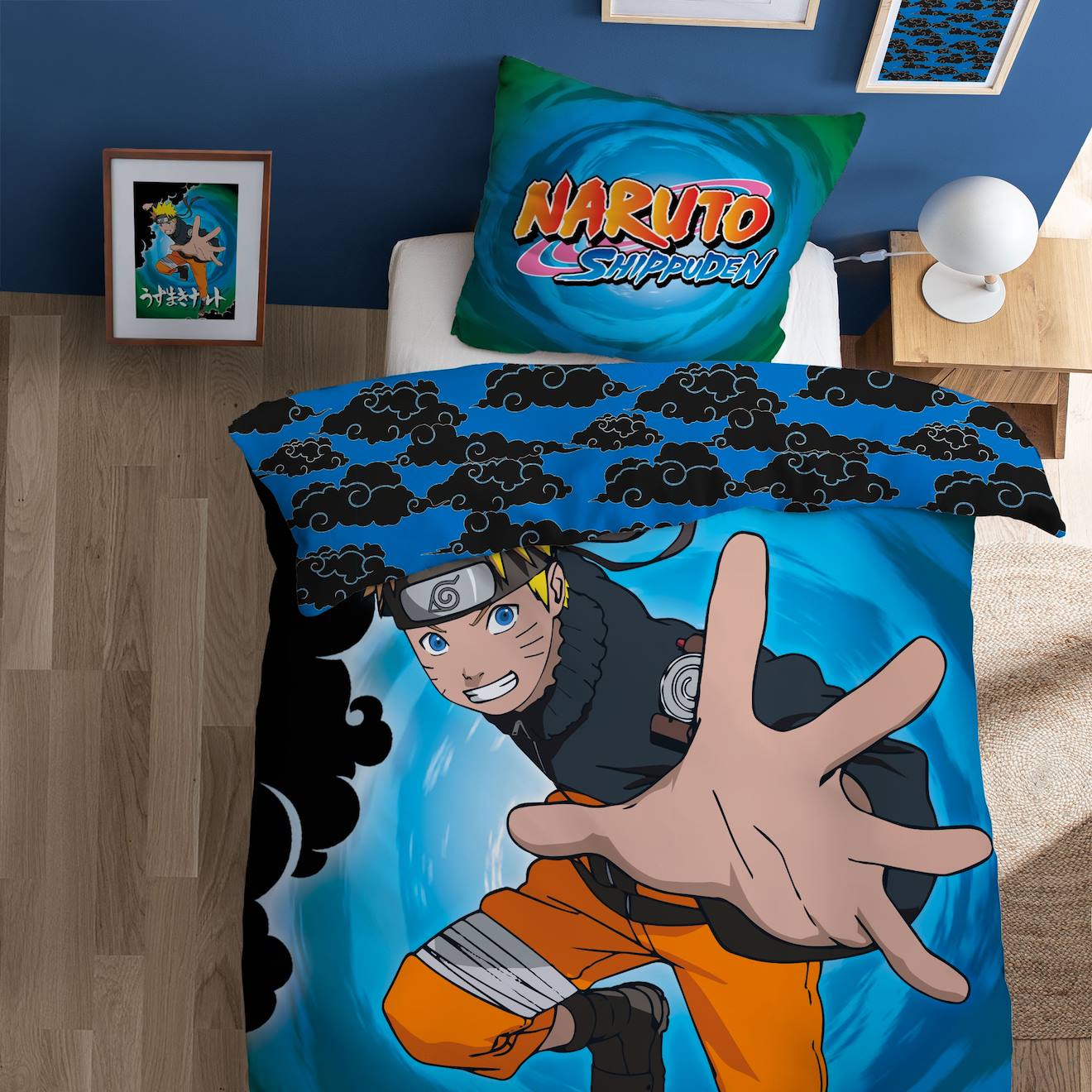 Parure De Lit Imprimée 100% Coton, Naruto Black Clouds Bleu