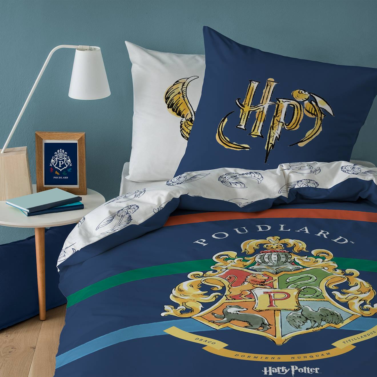 Parure De Lit Imprimée 100% Coton, Harry Potter Colors Bleu