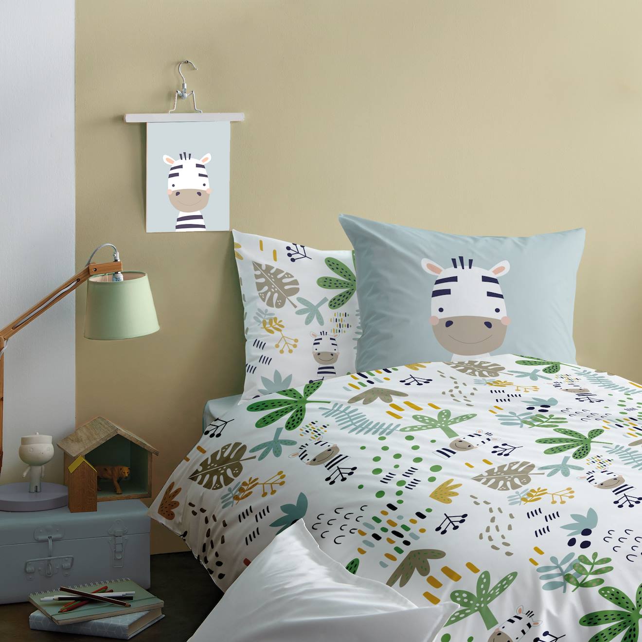 Parure De Lit Imprimée 100% Coton, Jino Blanc