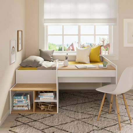 Pack lit combiné avec bureau et matelas boruto Blanc et noisette 3 - vertbaudet enfant 