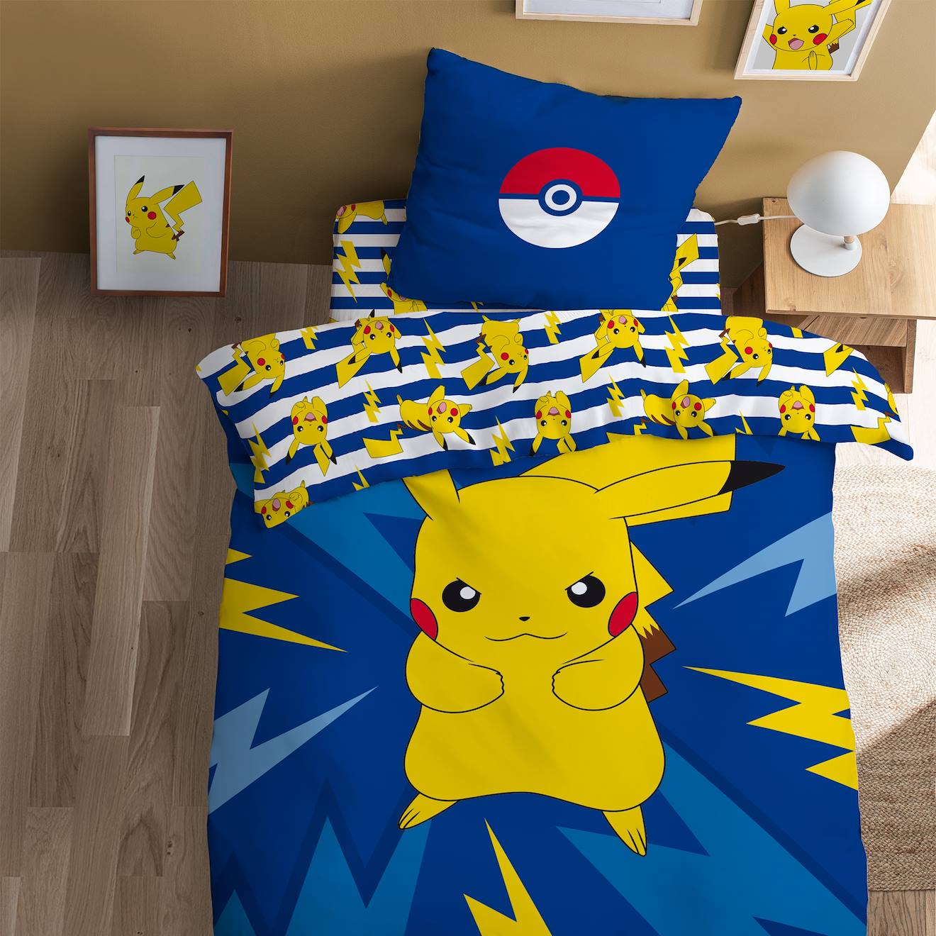 Parure De Lit Imprimée 100% Coton, Pokemon Spike Bleu