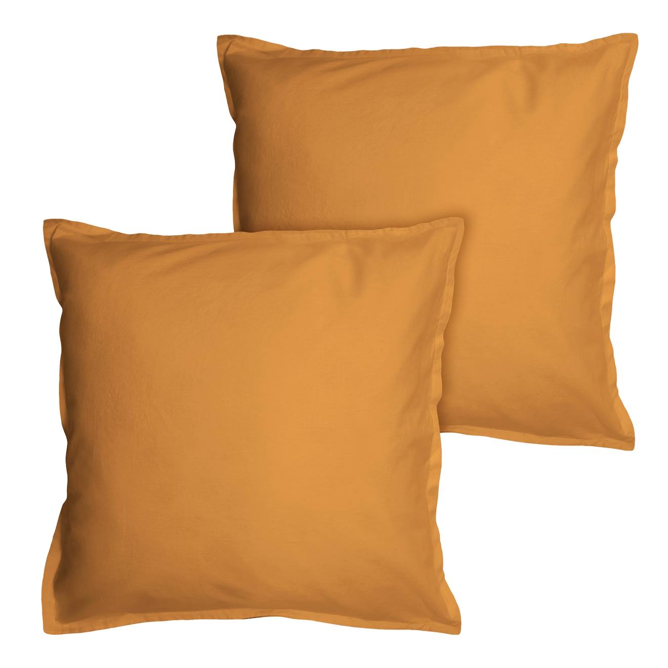 Set De 2 Taies D'oreiller Unies À Volant, Coton Lavé Caramel