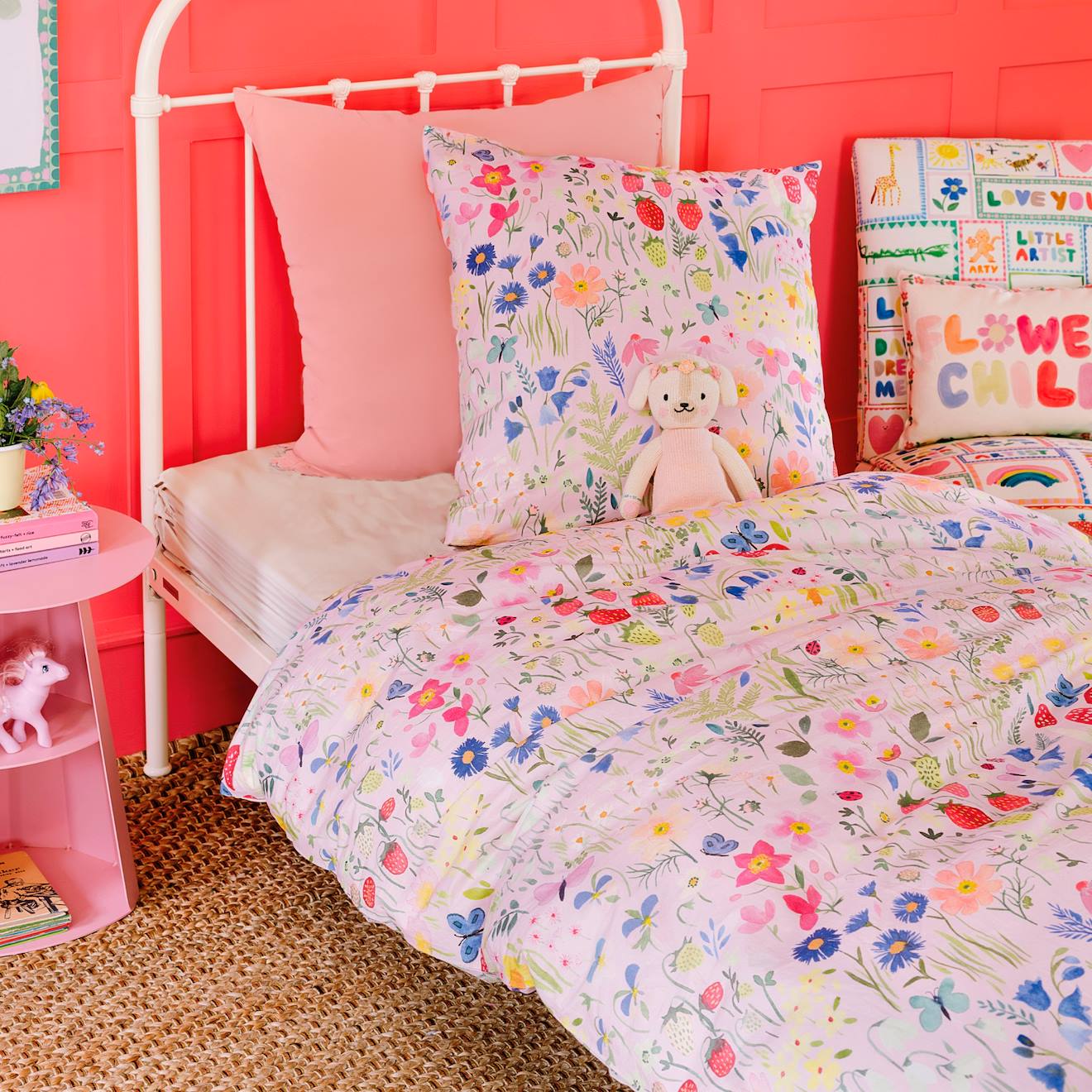 Parure De Lit Imprimée 100% Coton, Wee Blue Bell Jardin Secret Rose