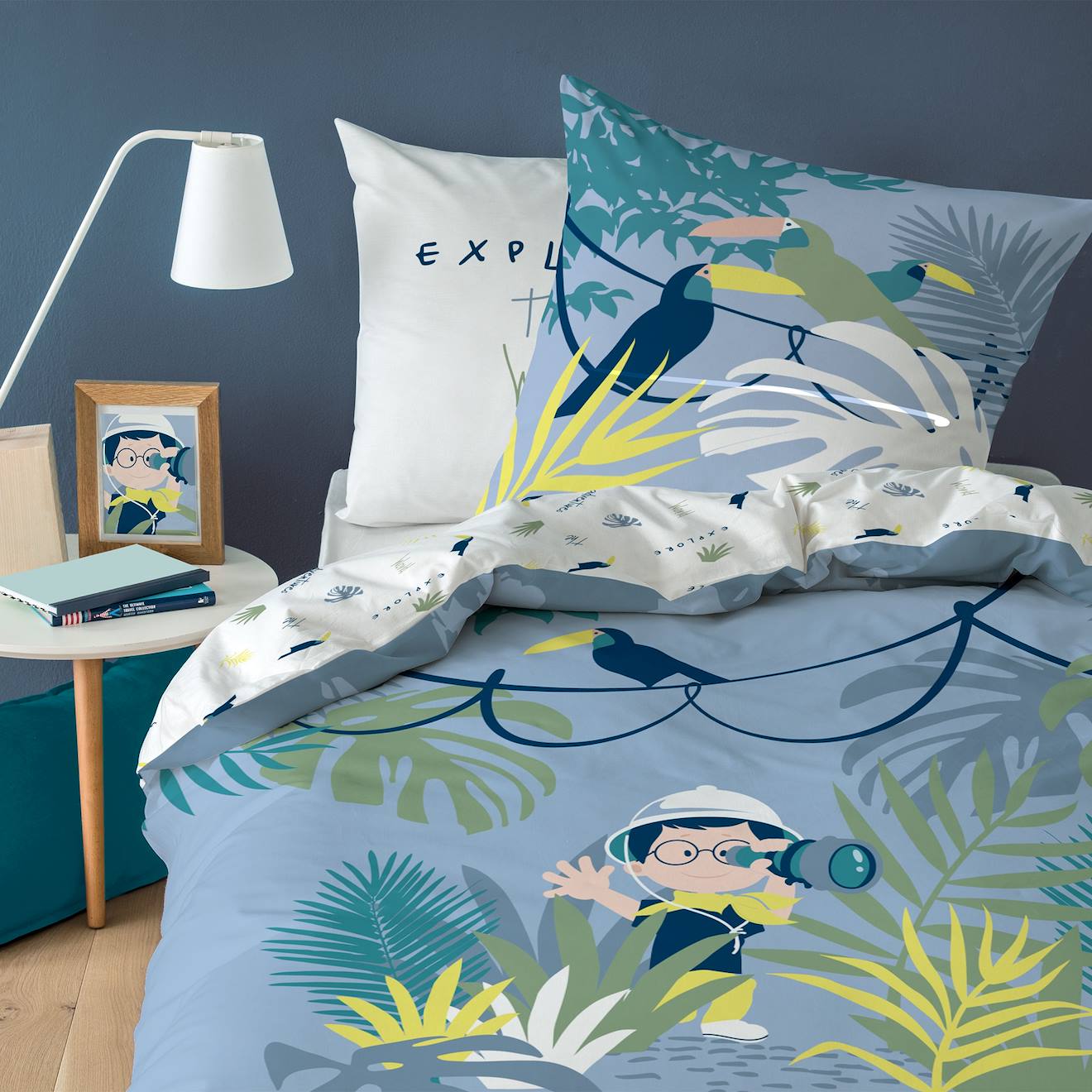 Parure De Lit Imprimée 100% Coton, Explorateur Gris