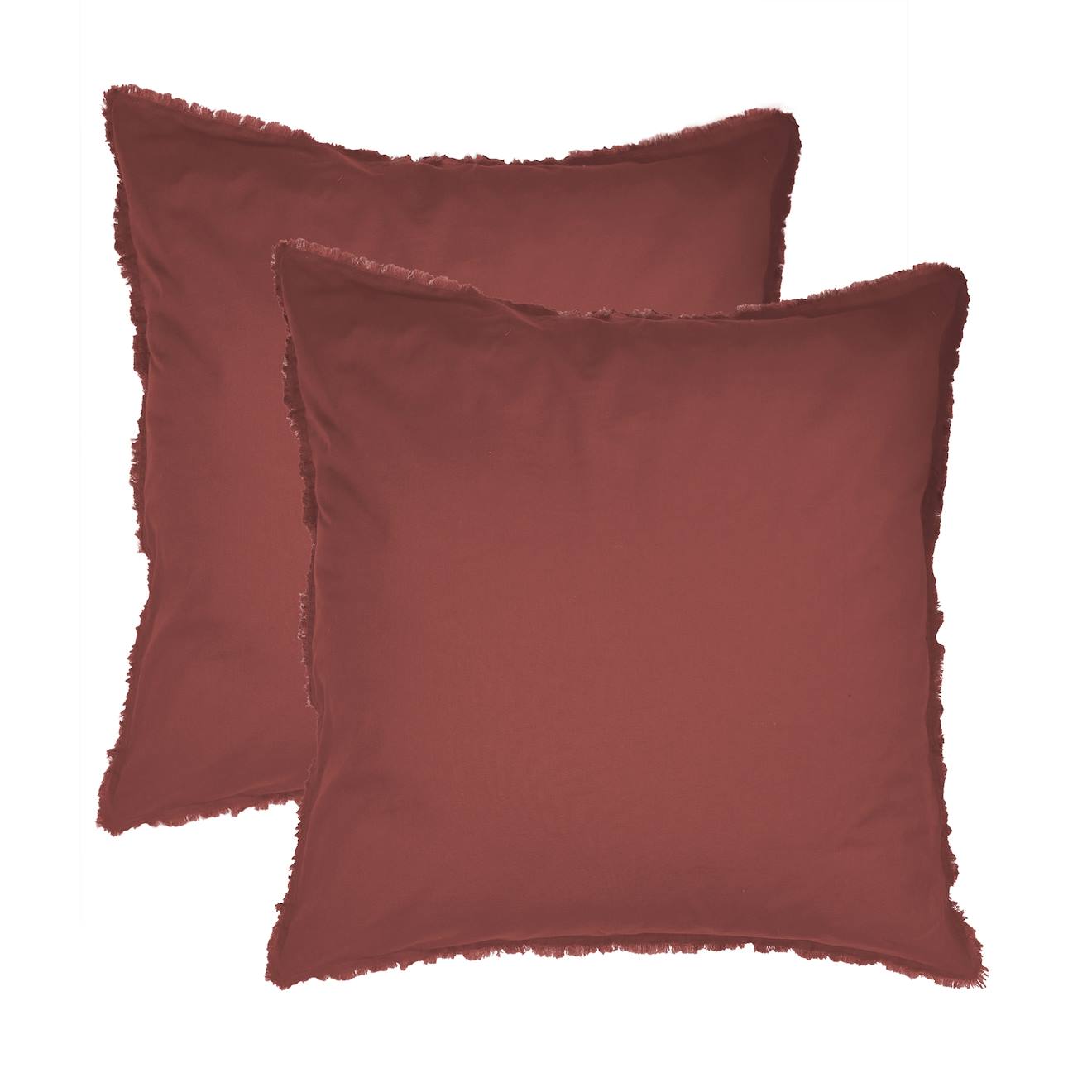 Set De 2 Taies D'oreiller Unies À Franges, Coton Lavé Lie De Vin