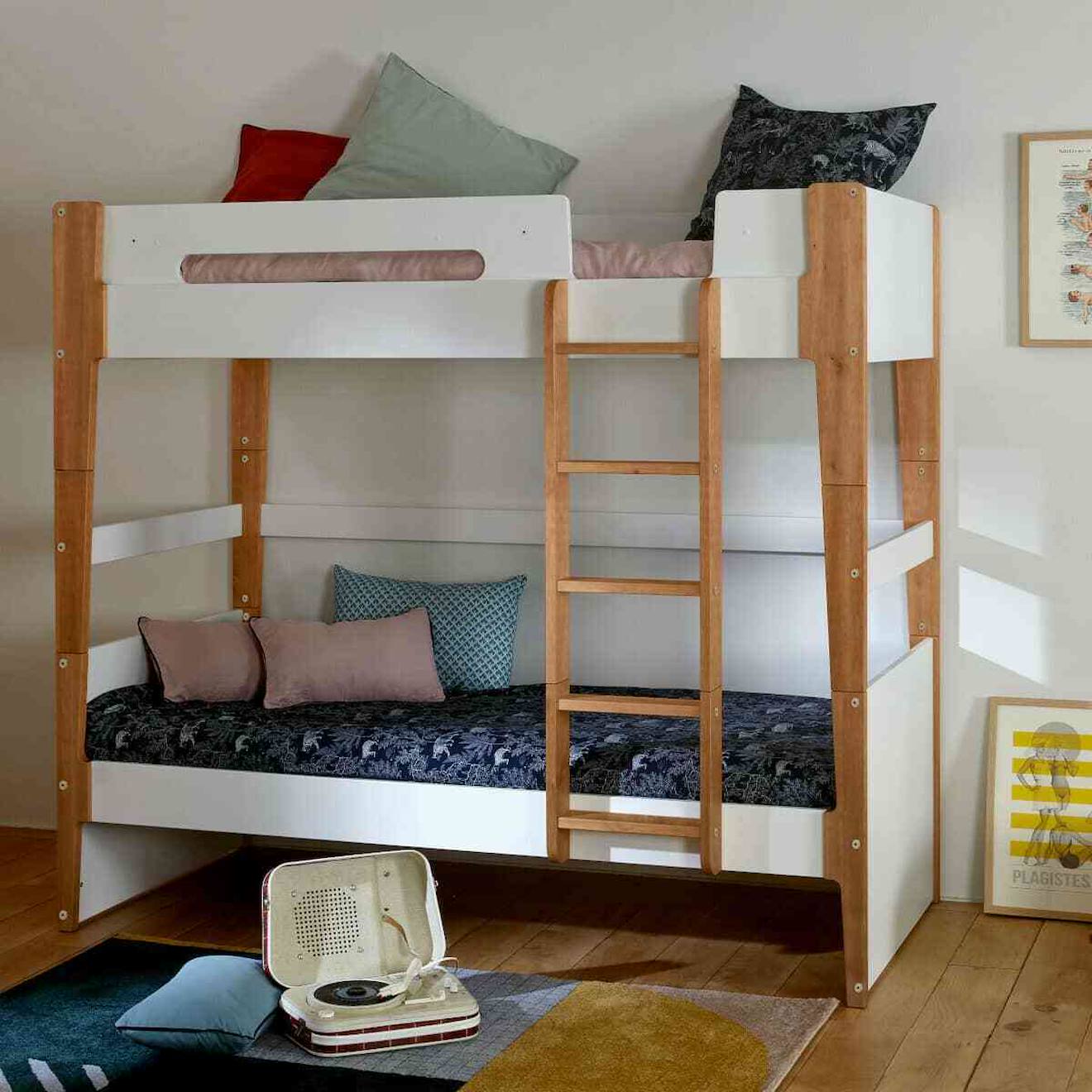 Lit Superposé Modulable Bois Massif Romy Blanc Et Bois