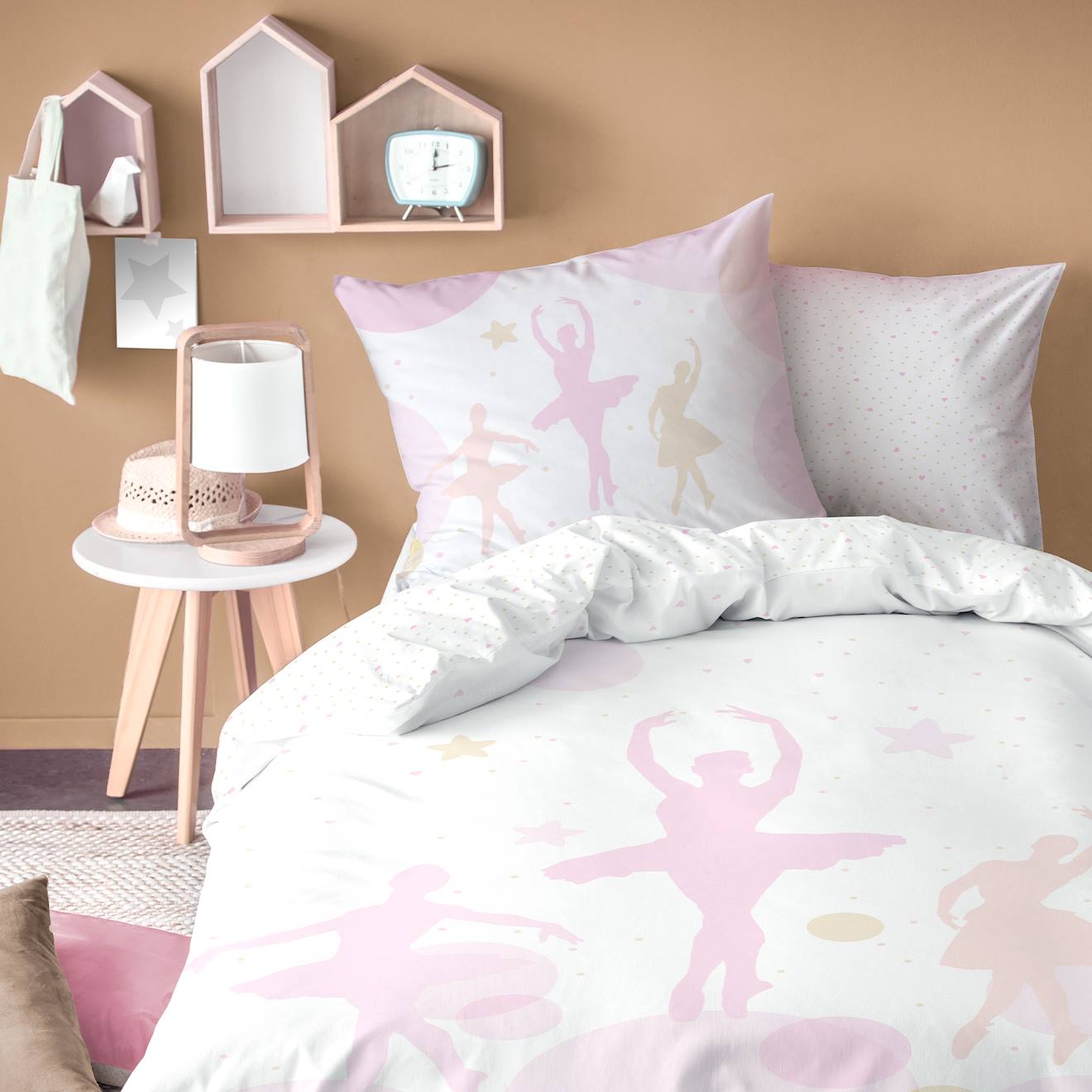 Parure De Lit Imprimée 100% Coton, Opéra Blanc, Rose
