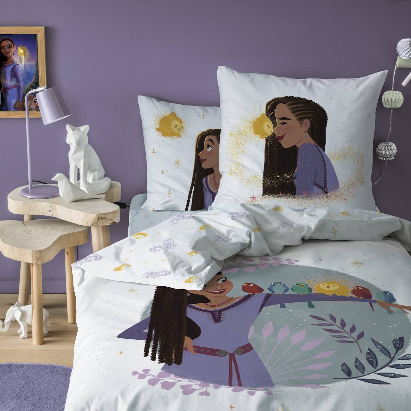 Parure De Lit Imprimée 100% Coton, Disney Wish Asha Blanc