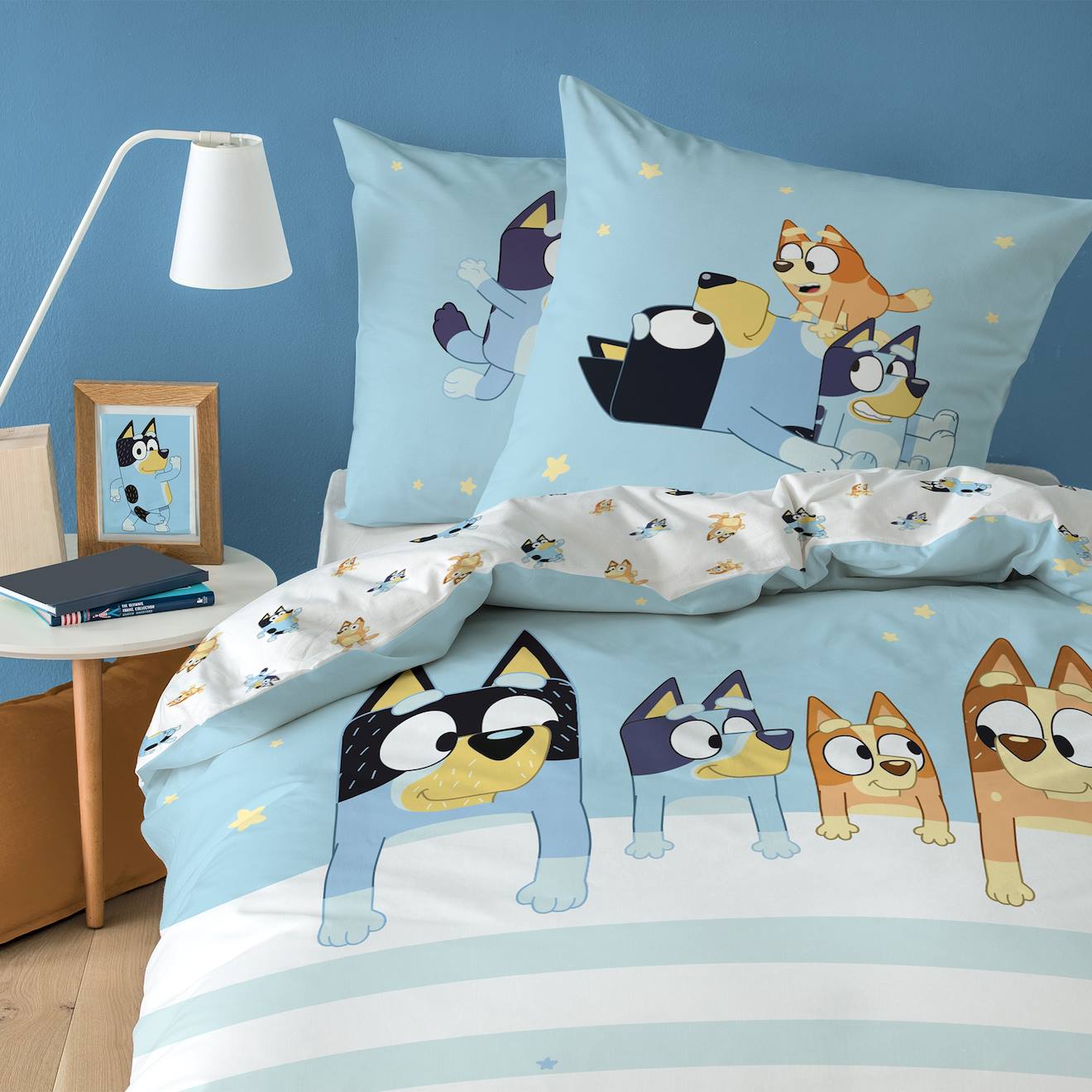 Parure de lit imprimée 100% coton, bluey together bleu