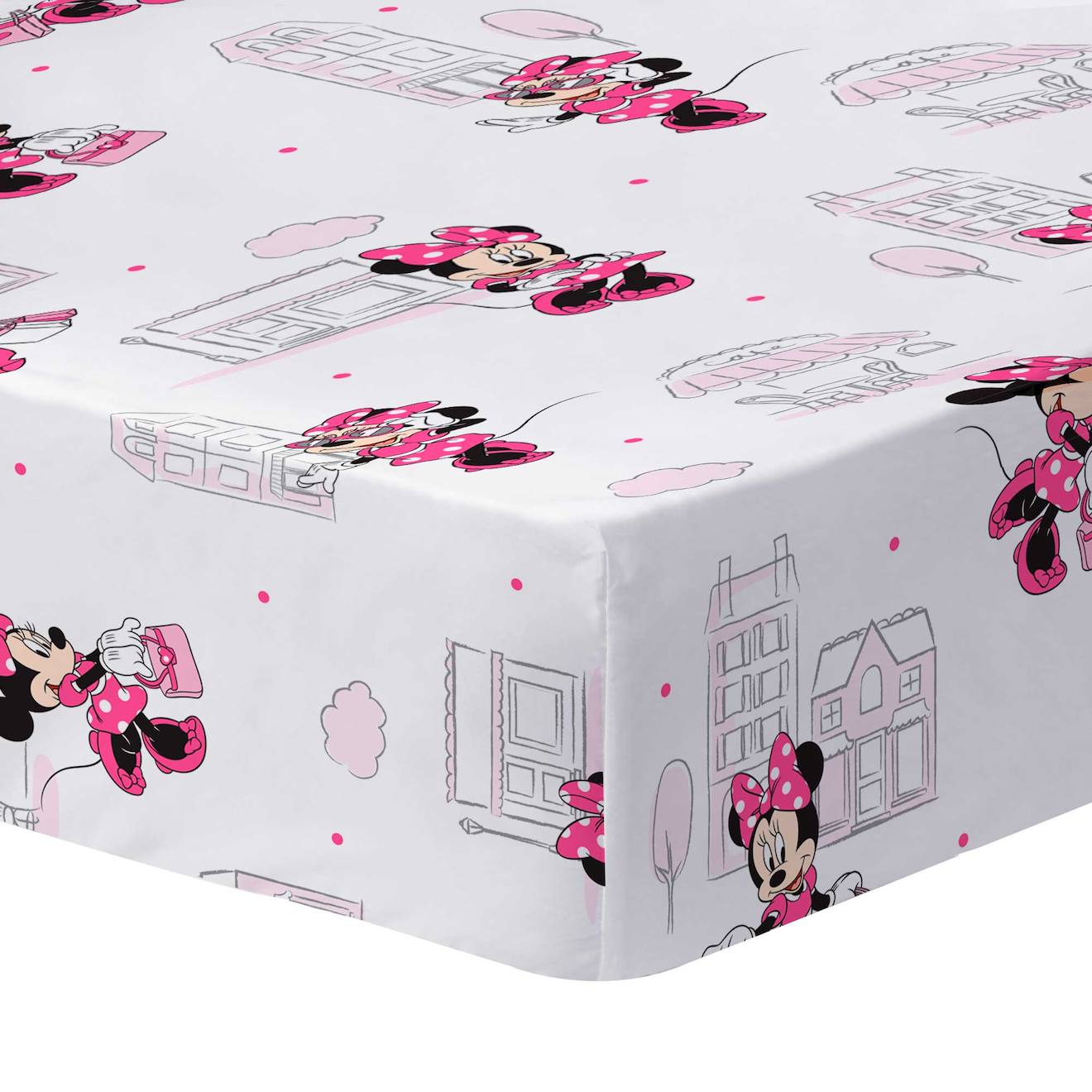 Drap-housse Imprimé 100% Coton, Disney Home Minnie Shopping Blanc