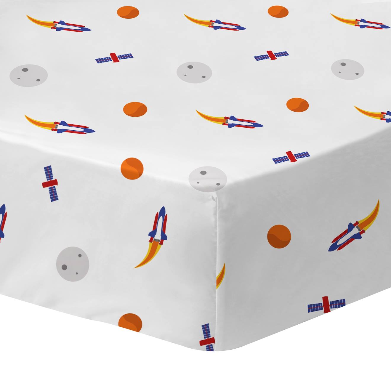 Drap-housse Imprimé 100% Coton, Explore Space Bleu