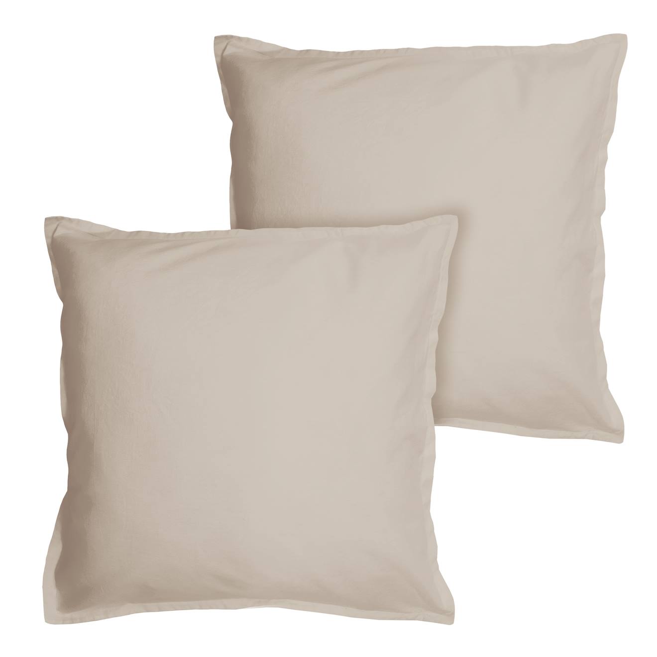 Set de 2 taies d oreiller unies à volant, coton lavé lin