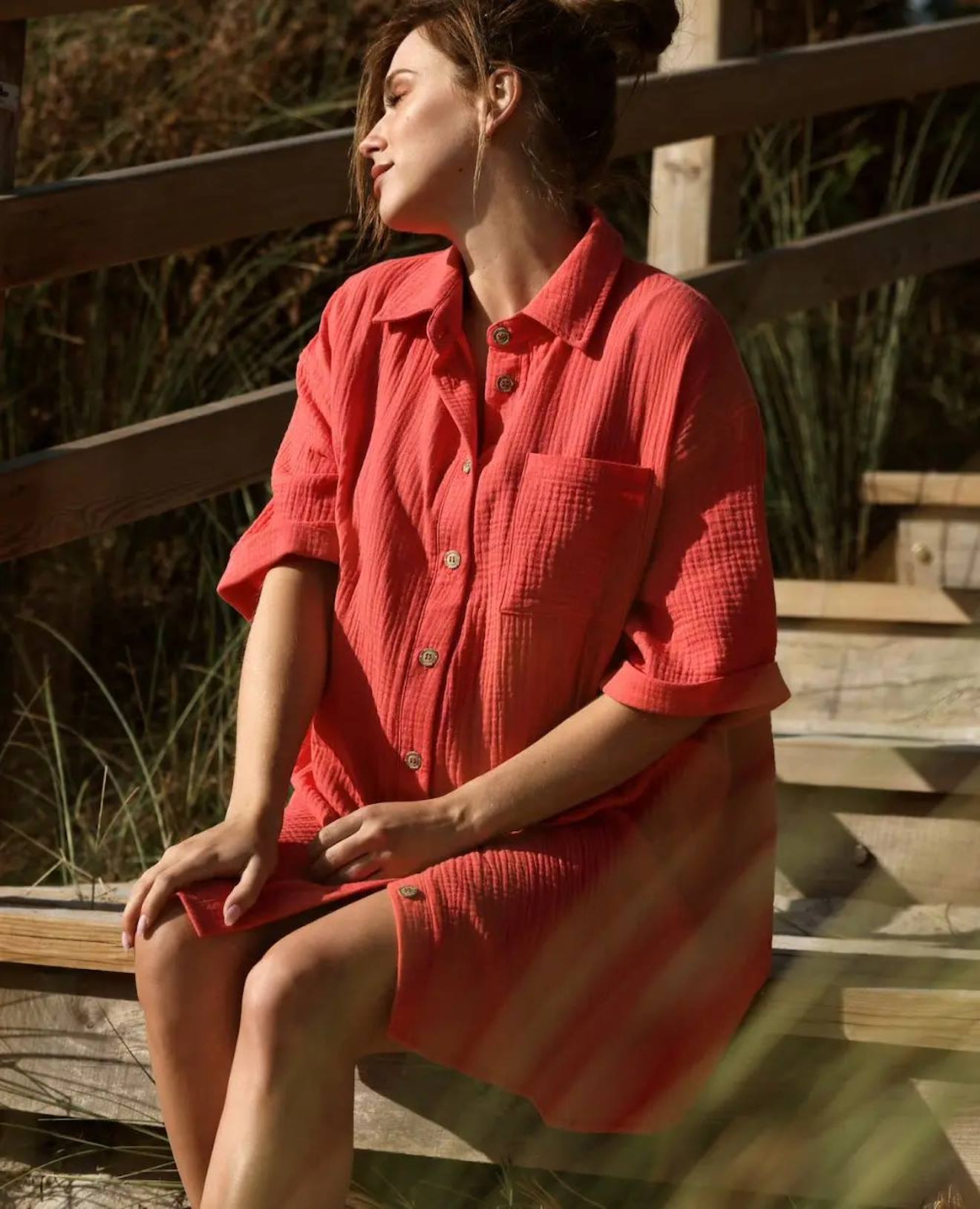 Robe Chemise De Grossesse Et D'allaitement Bertille Corail