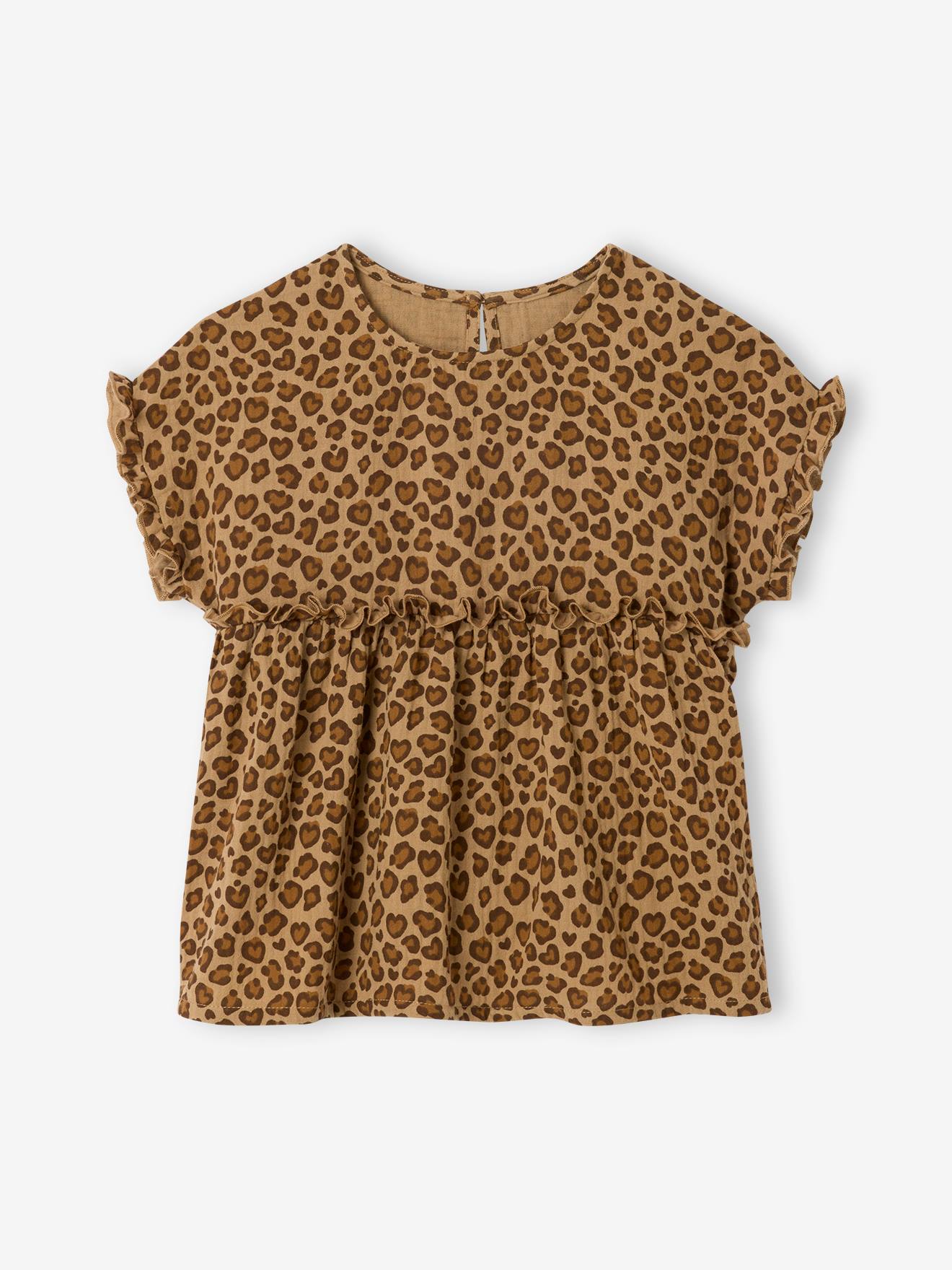 Blouse imprimée en gaze de coton fille beige