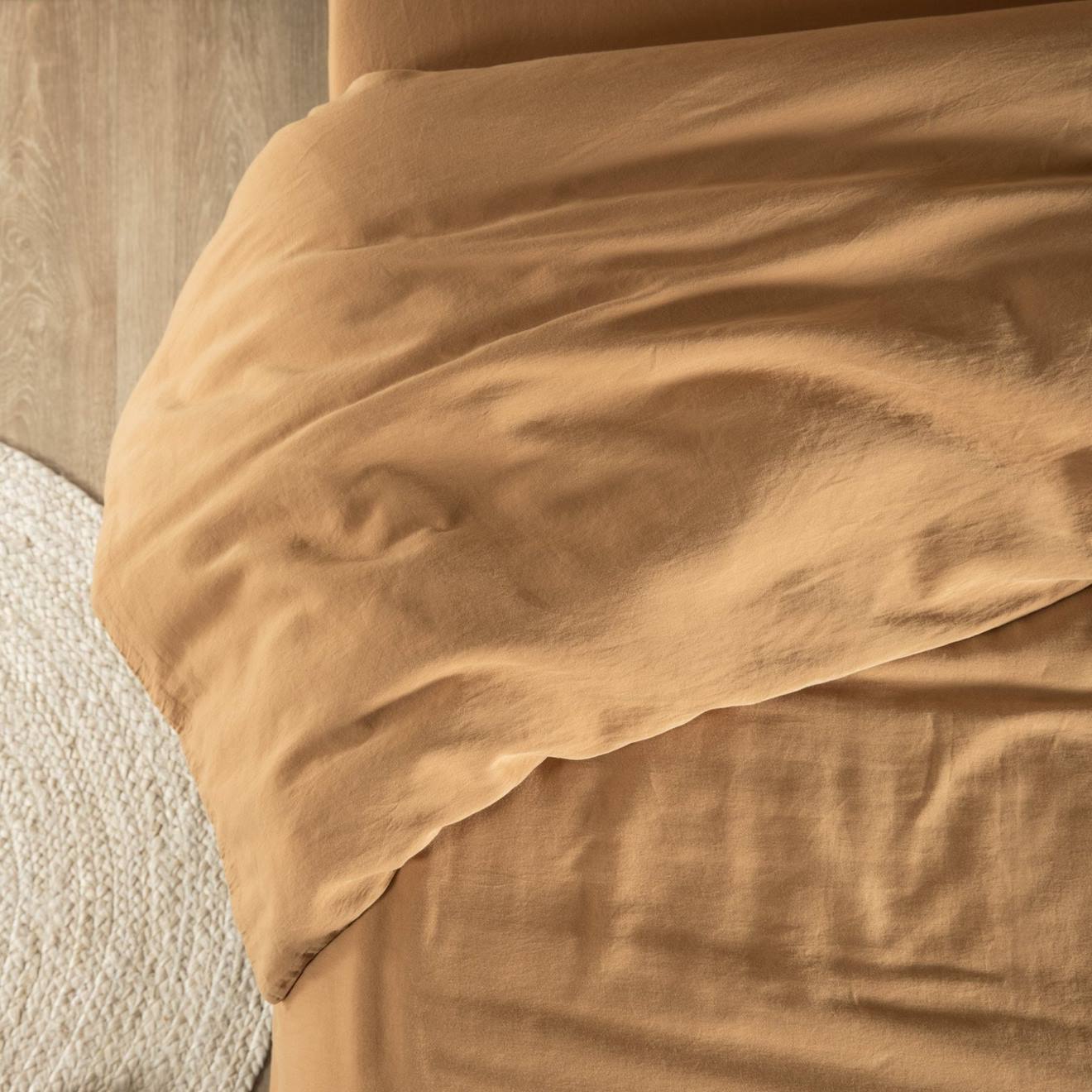 Kadolis - Housse De Couette Satin De Coton Bio Lavé 1 Personne Ambre