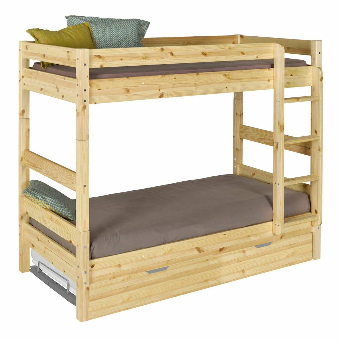 Lit Superposé Avec Sommier Gigogne Bois Massif Aaron Bois Naturel