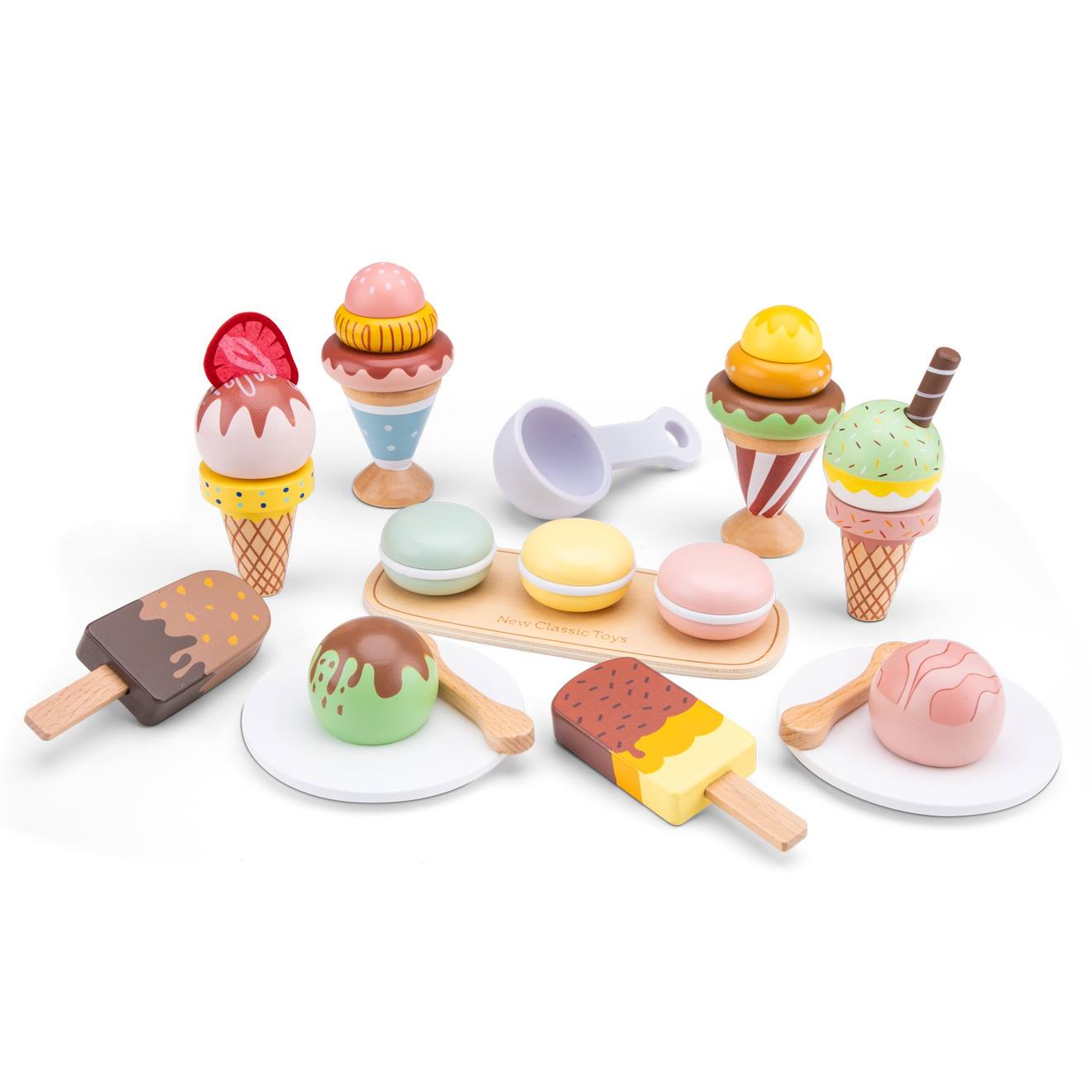 New Classic Toys - Ensemble De Glaces En Bois 25 Pcs Blanc