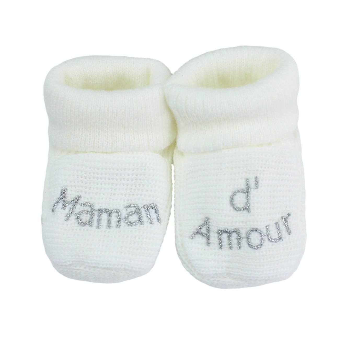 Chaussons Naissance - Message Maman D'amour Blanc