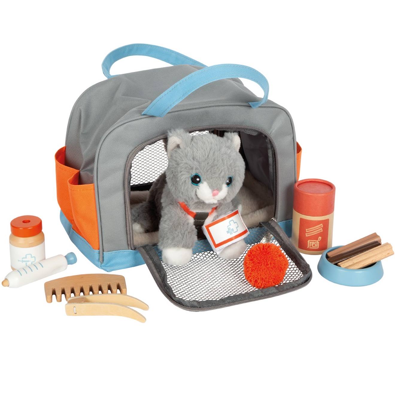 Chat Avec Sac Et Kit De Soins Gris