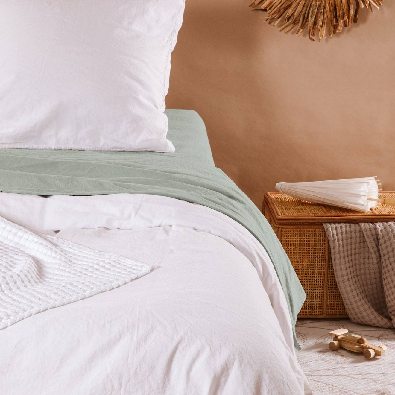 Housse De Couette Satin De Coton Bio Lavé 1 Personne Blanc Craie