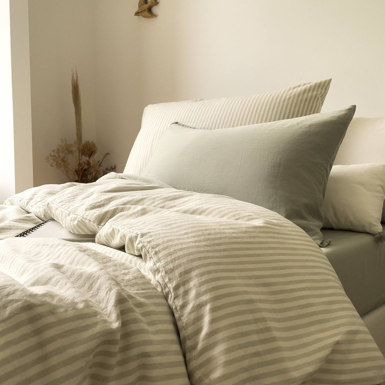 Housse De Couette Percale De Coton Bio Rayé 1 Personne Rayé Tilleul