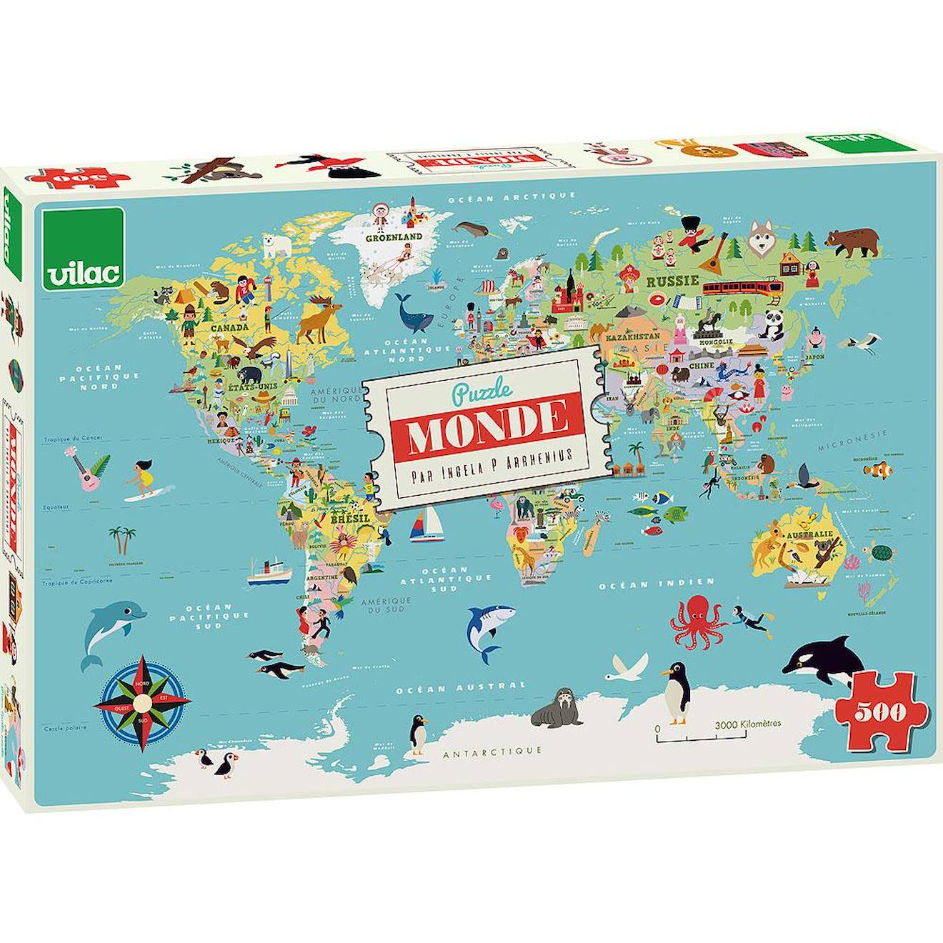 Puzzle Carte Du Monde Ingela P. Arrhenius Bleu