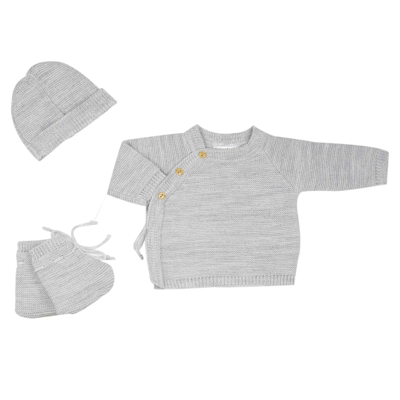 Trousseau Naissance Bébé En Maille Gris