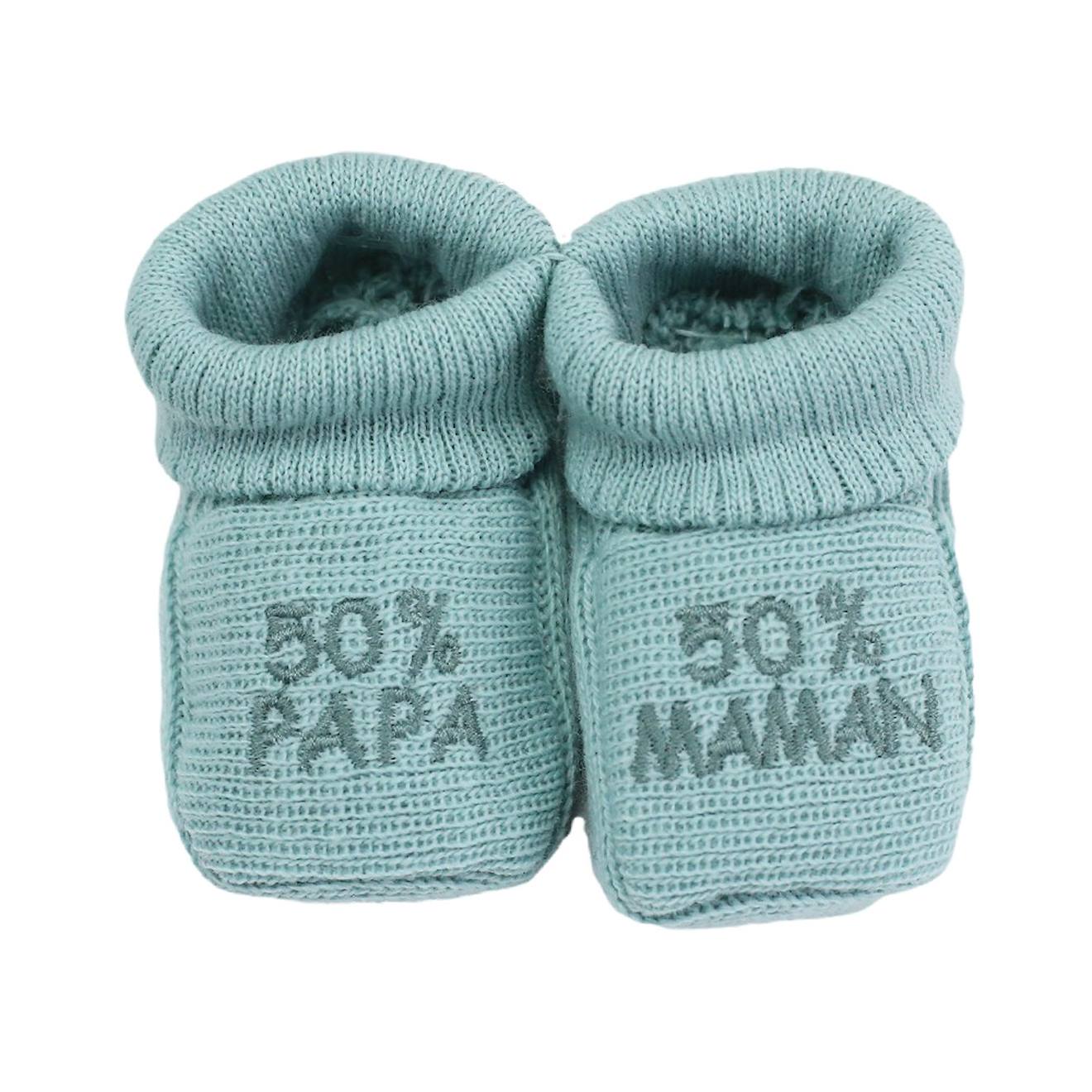 Chaussons Naissance - Message : 50% Maman 50% Papa Vert