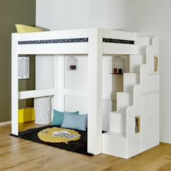 Chambre et rangement-Lit mezzanine avec escalier bois massif lex