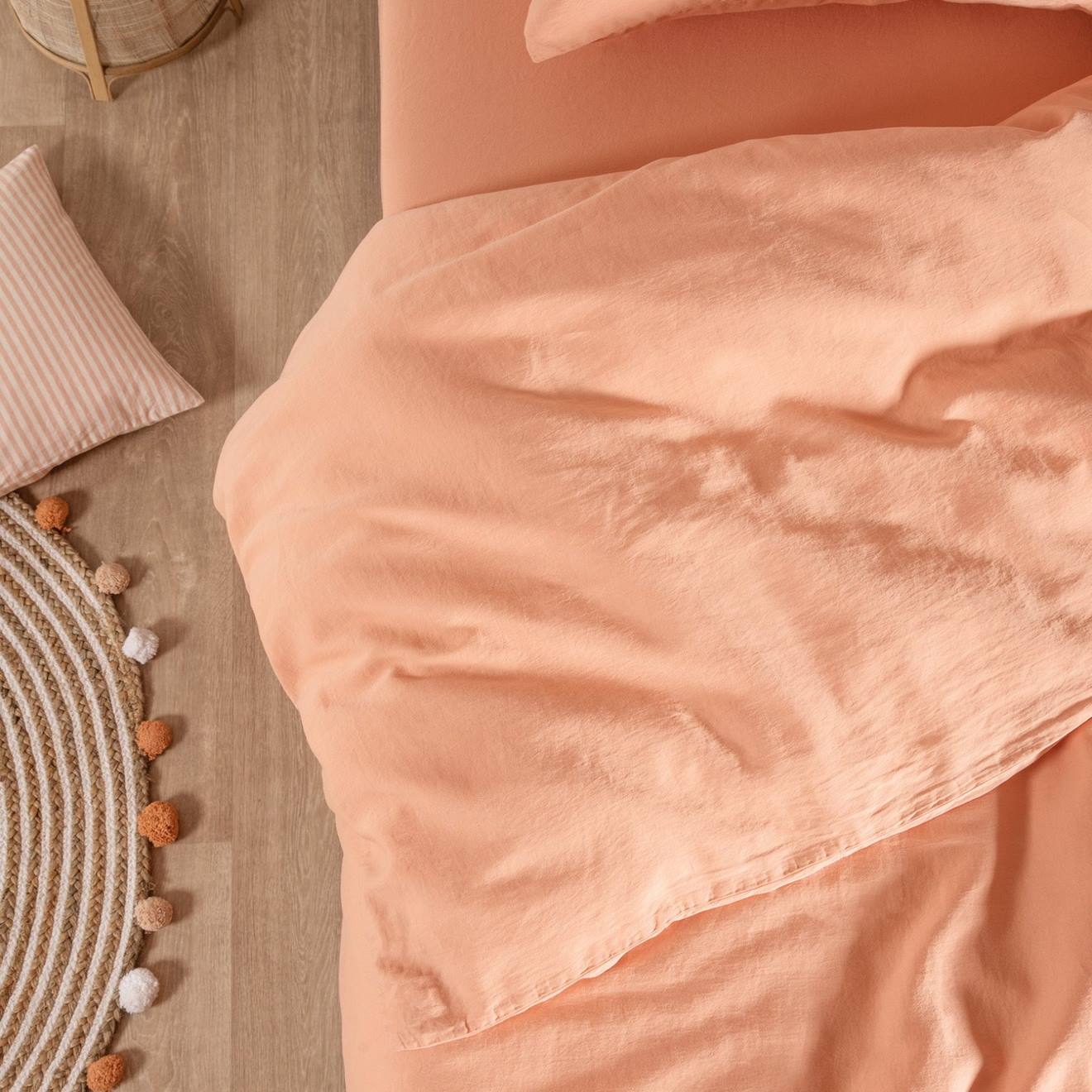 Kadolis - Housse De Couette Satin De Coton Bio Lavé 1 Personne Peach