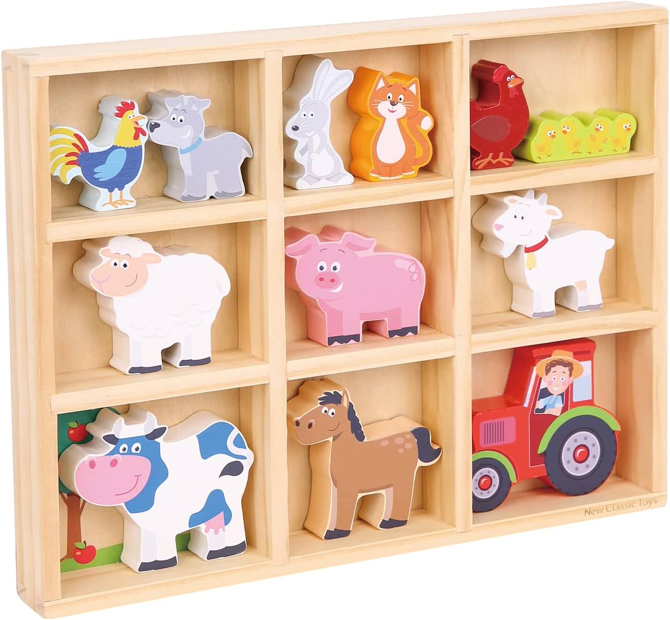 New Classic Toys - Figurines En Bois Animaux Ferme Beige