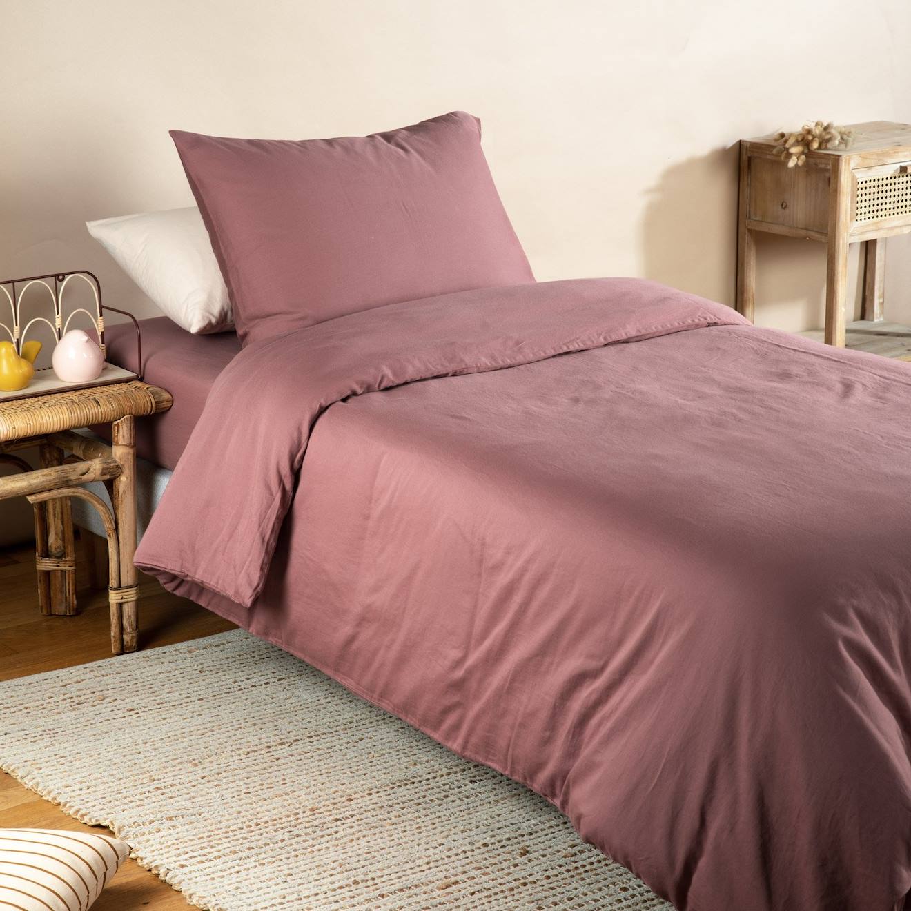 Kadolis - Housse De Couette Pur Coton Bio Pour Lit 1 Personne Bois De Rose