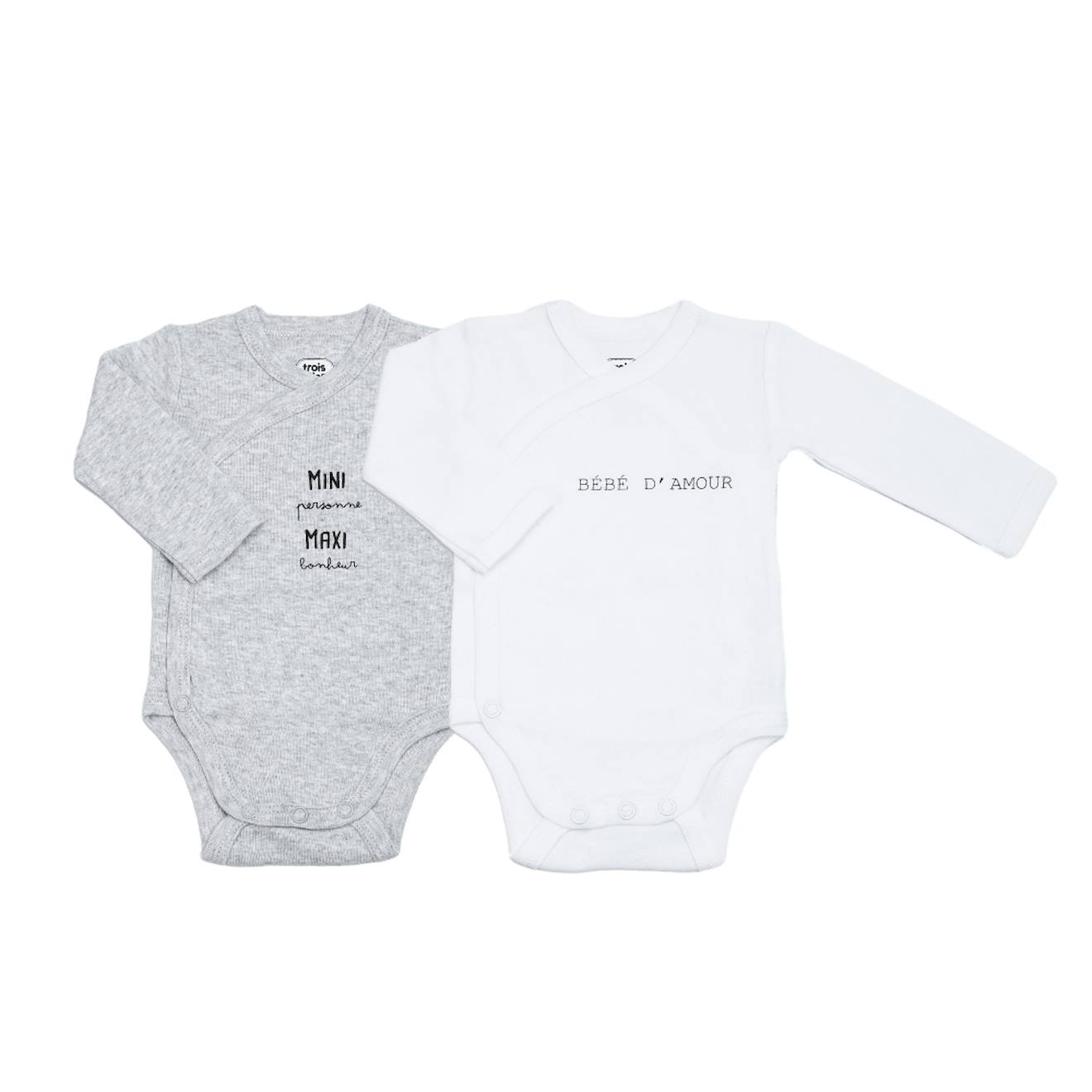 Lot De 2 Bodies Bébé Manches Longues Gris