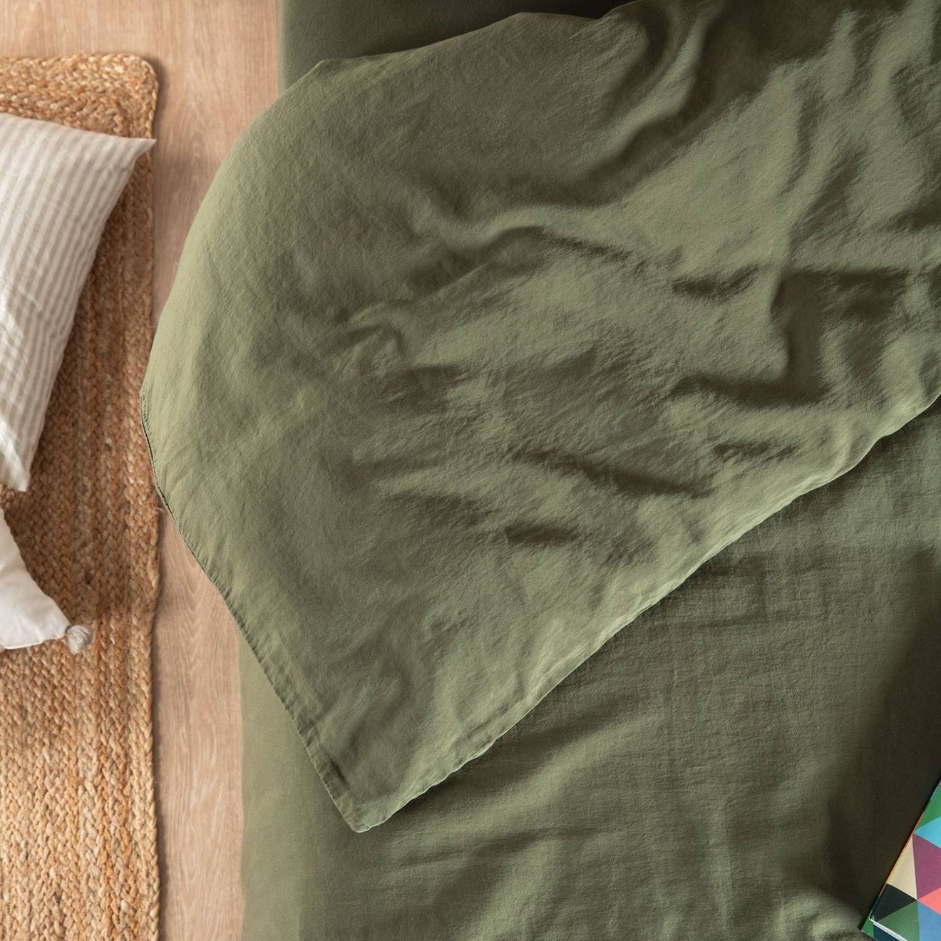 Housse De Couette Satin De Coton Bio Lavé 1 Personne Cyprès