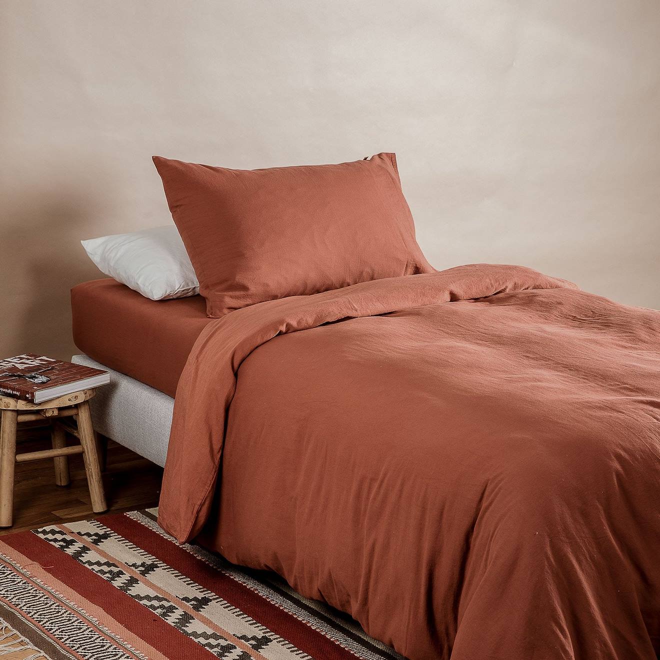Housse De Couette 1 Personne Pur Coton Bio Terracotta